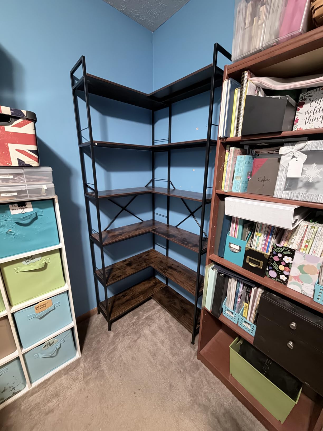 Huuger 5 Tier Bookshelf, L Shaped Corner Bookshelf with 10 Open Shelves, 49.4 Inch Straight Wide Bookcase with Metal Frame and Wooden Board, Adjustable Feet, Rustic Brown customer photo 1