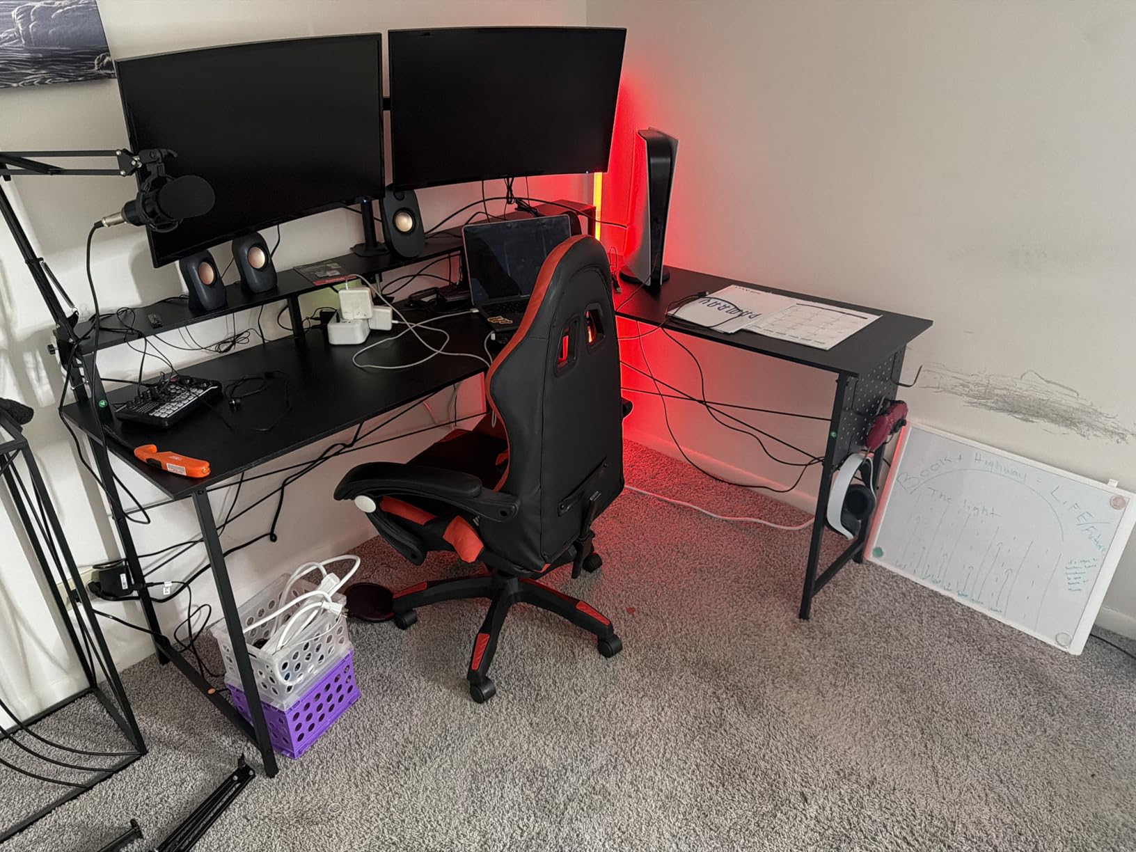 Pamray 64 Inch L Shaped Gaming Desk with Monitor Stand and Power Outlets | Large Corner Computer Desk With Pegboard & Led Lights USB Charging Ports for Home Office Study and Writing Bedroom and Dorms customer photo 2