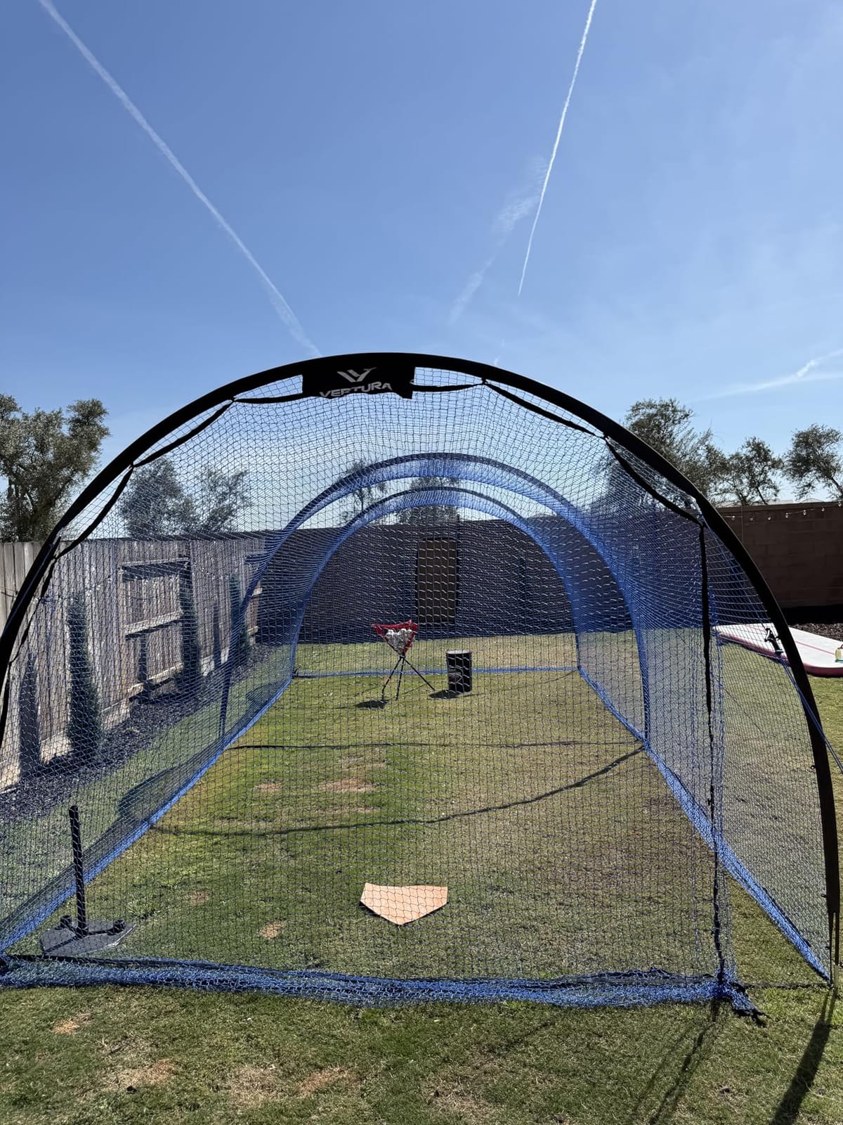 Portable 22ft x 12ft x 8ft Baseball & Softball Batting Cage - Easy to Install Hitting Cage with Pitching Machine Hole, 3-Ply Blue Netting, 14mm Fiberglass Poles, Secure Steel Frame & Carry Bag Include customer photo 1