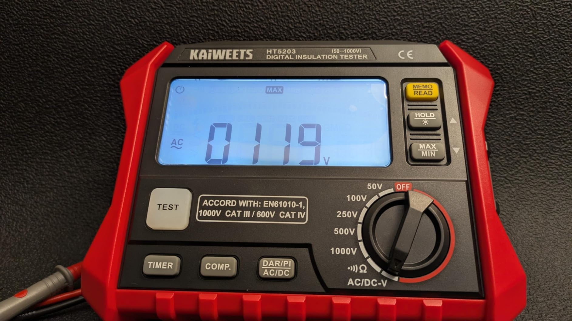 KAIWEETS Megohmmeter Insulation Tester 3MΩ-100GΩ 1000V DAR/PI Pro Ohm Meter | 5 Range AC/DC Volt Test, with Case, Pass/Fall, Threshold Comparison, Large Backlit LCD, Data Hold, for Motor Solar HVAC customer photo 1