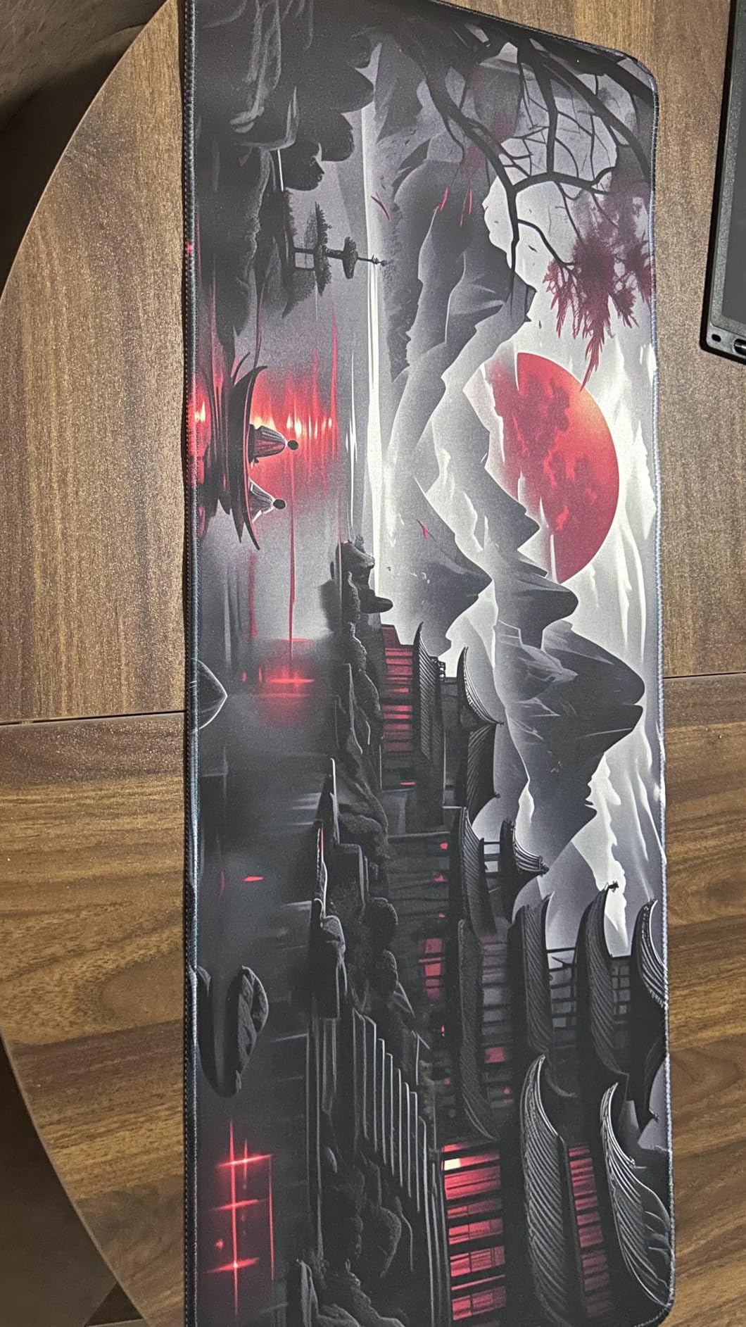 FreeNook Large Gaming Mouse Pad, Anime Black Mousepad with Stitched Edges, Expanded Cool Desk Mat, Japanese Red Moon XL Keyboard Mat Suitable for Home Office, 31.5 X 11.8 Inch customer photo 2