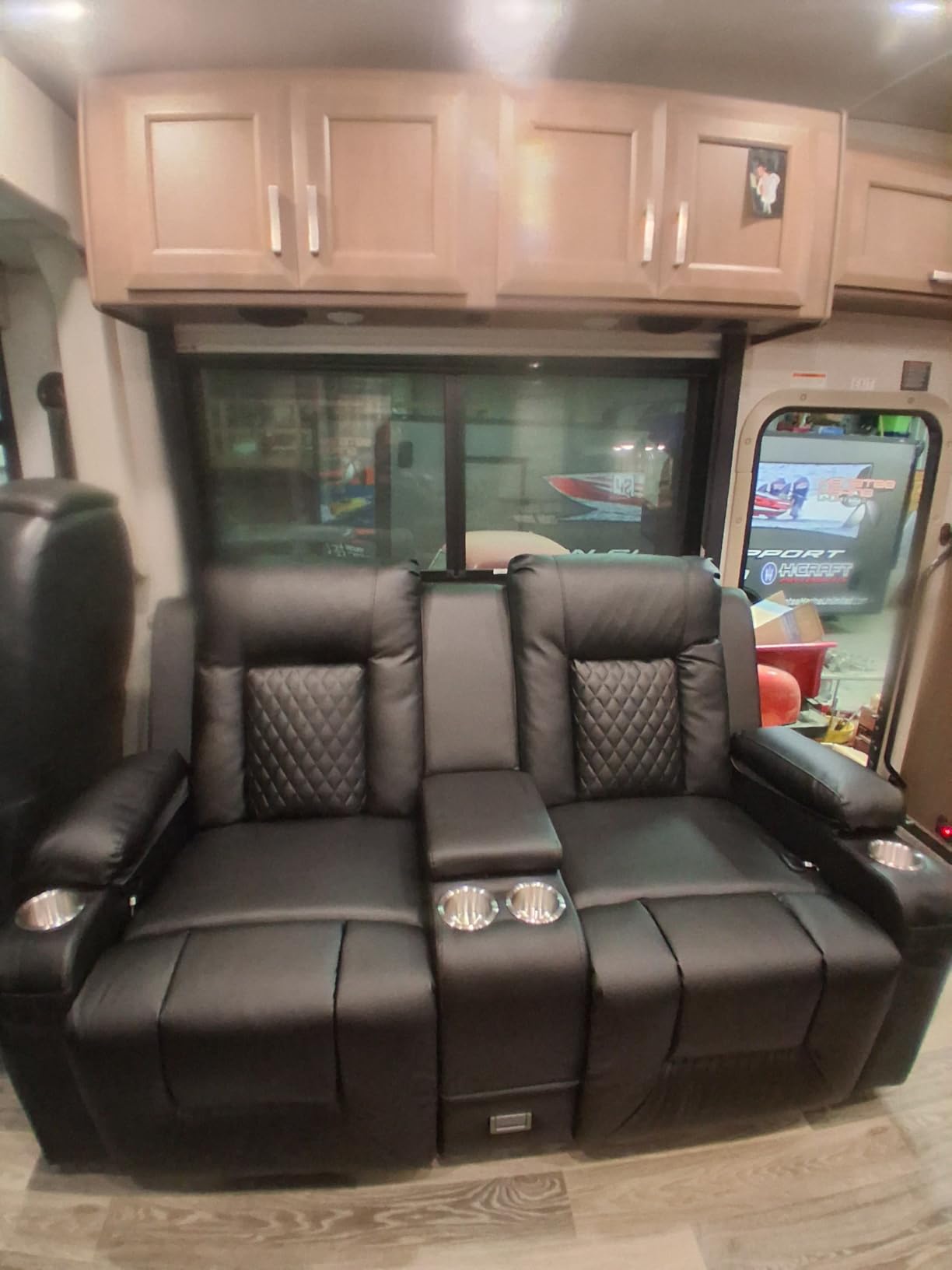 Loveseat Recliner Sofa, Home Theater Seating with Center Console, Reclining Loveseat RV Couch with USB Ports & Phone Holders, Wall Hugger RV Sofa Furniture with Storage & Pocket customer photo 1