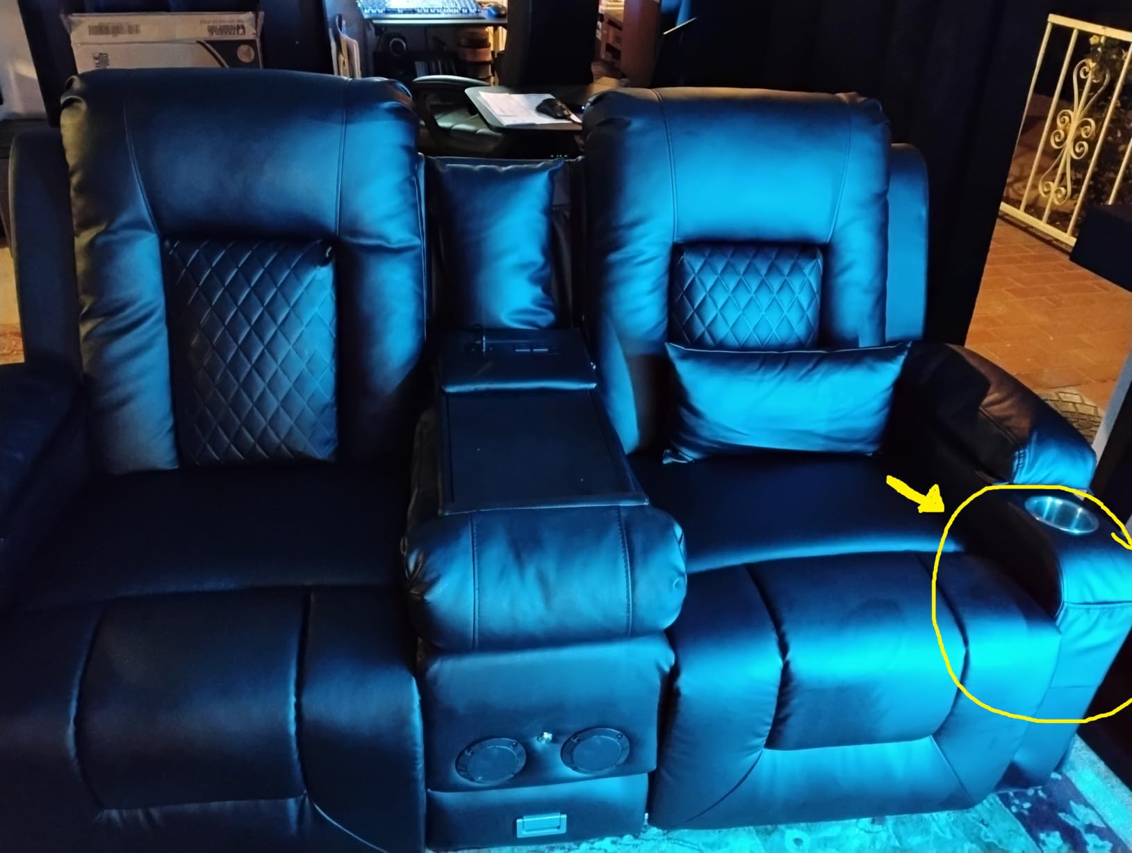Loveseat Recliner Sofa, Home Theater Seating with Center Console, Reclining Loveseat RV Couch with USB Ports & Phone Holders, Wall Hugger RV Sofa Furniture with Storage & Pocket customer photo 2