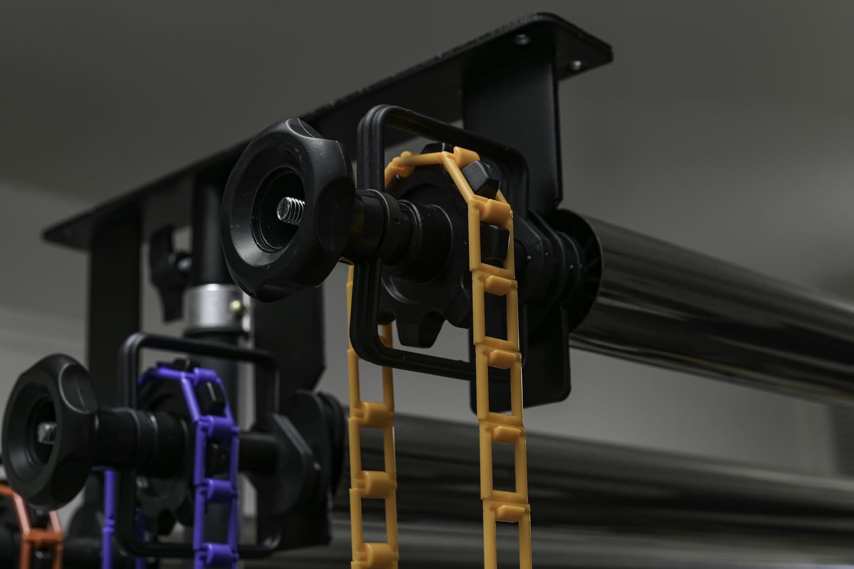 MagicLine 3-Roll Backdrop Roller System, 118 in Stainless Steel Crossbars | Chain-operated rollers, wall, ceiling or light stand mounting, 2 brackets with 3 hooks each, for photo and video studios customer photo 2