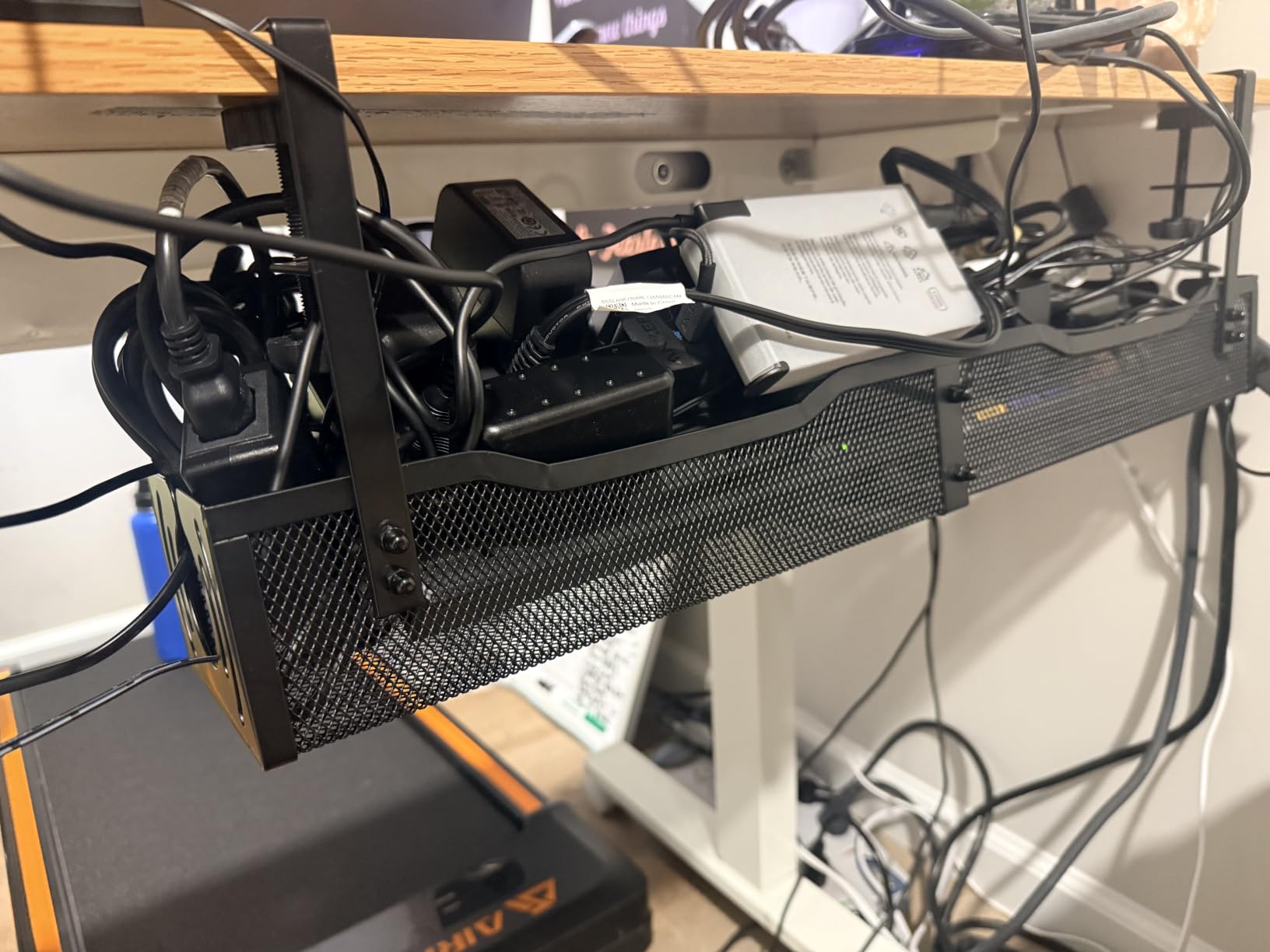 Cable Management, 25.3'' Under Desk Cable Management Tray No Drill | Metal Cable Organizer with Clamp for Wire Management, Cord Organizer for Home Office, Desk Accessories Organizer, Black customer photo 1