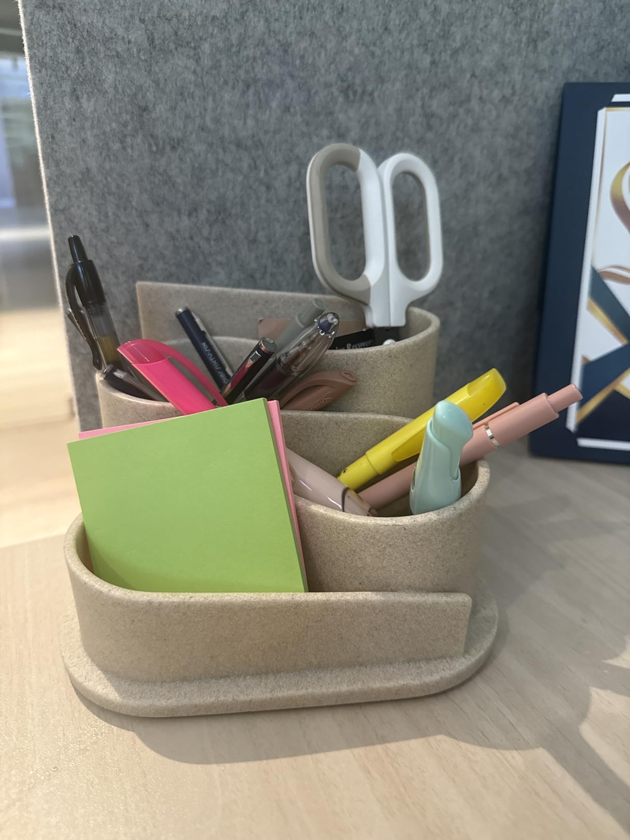 OAKOA Aesthetic Desk Organizer - Boho Pen Holder - Neutral Beige Desk Accessories - Home Office Essentials customer photo 1