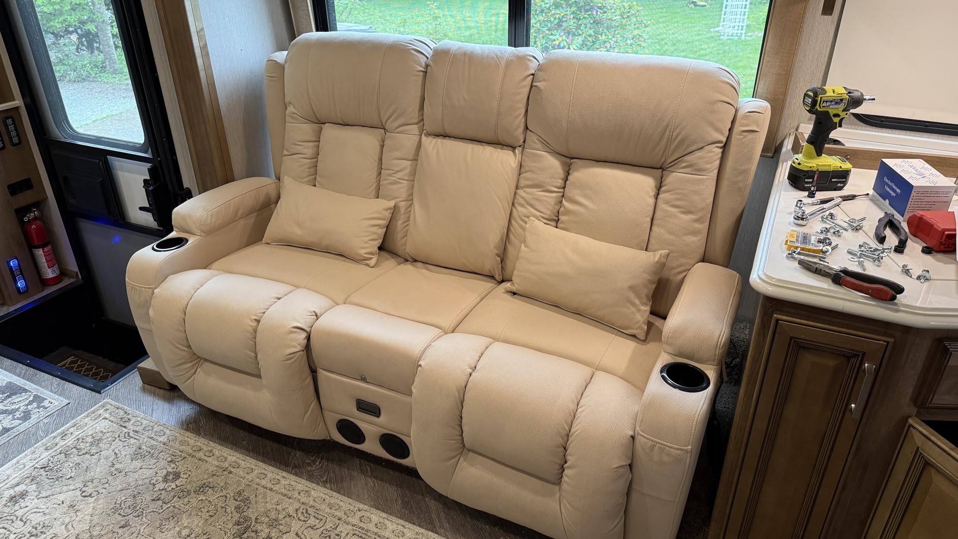 Power Loveseat Recliner Sofa with Massage & Heat, Dark Brown | Wall Hugger Reclining Loveseat with Console, RV Couch Home Theater Seating with LED Lights for Living Room, Faux Leather customer photo 2