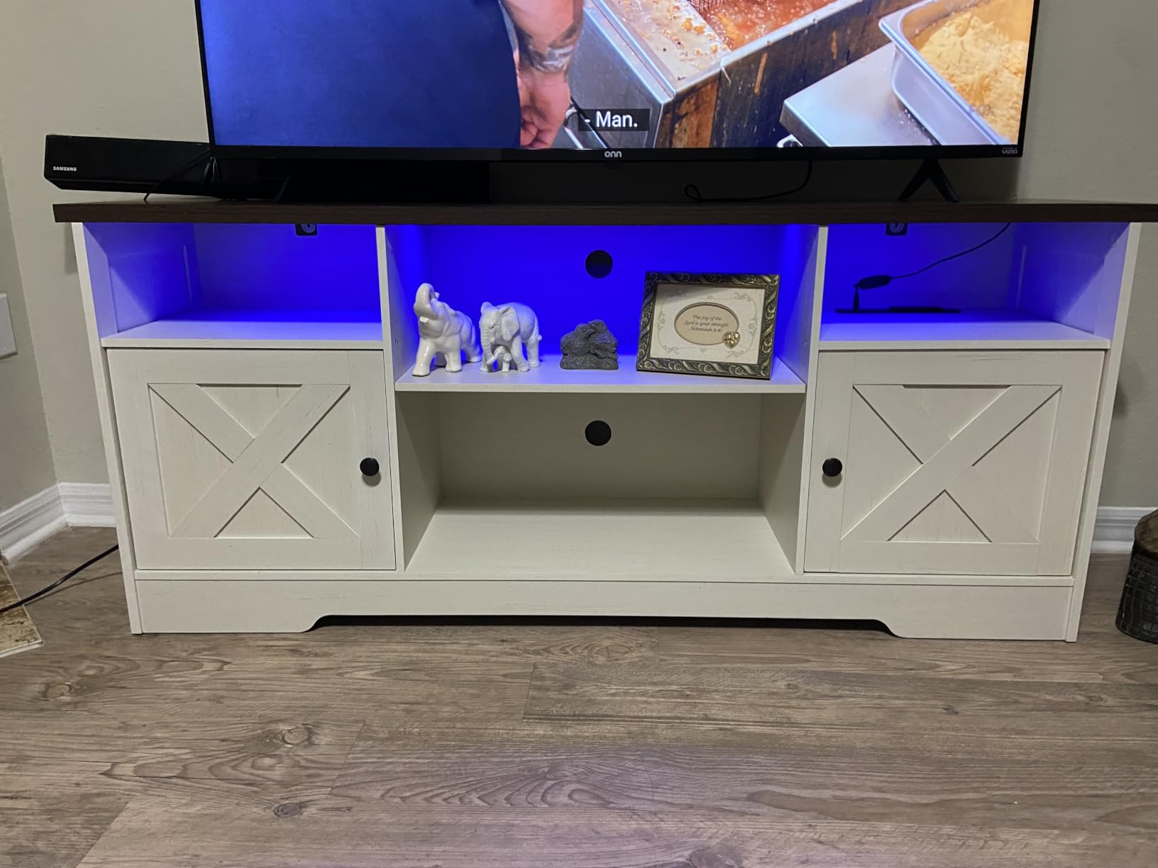 Casaottima TV Stand for 65 Inch TV, Entertainment Center, White | Farmhouse Entertainment Center, Power Outlet & LED Light, Storage Cabinets, Media Furniture for Living Room, Bedroom customer photo 2