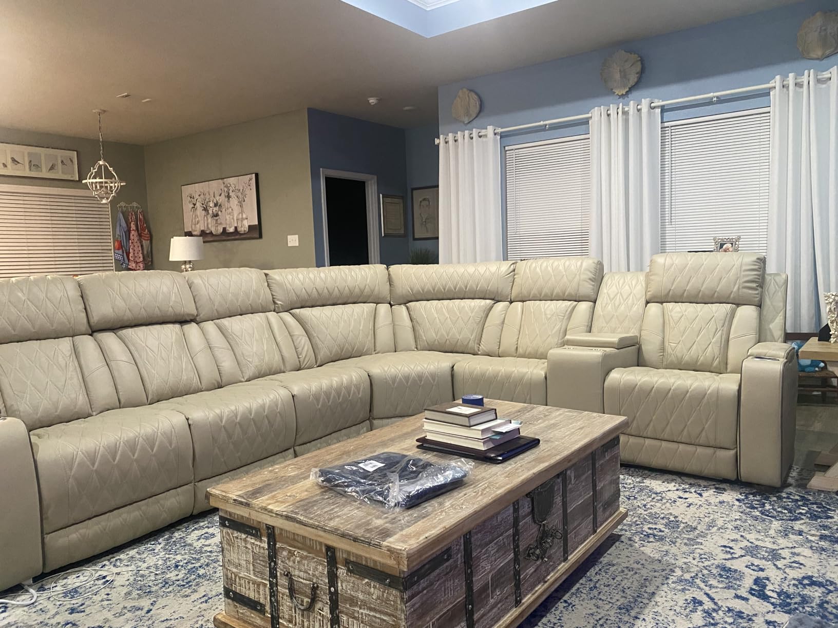 Power Recliner Sofa Sectional Sofa with LED Light for Living Room, Air Leather Reclining Corner Sectional Sofa Set, Cup Holder, Storage Console for Home Theater Seating (Black, Sectional) customer photo 1