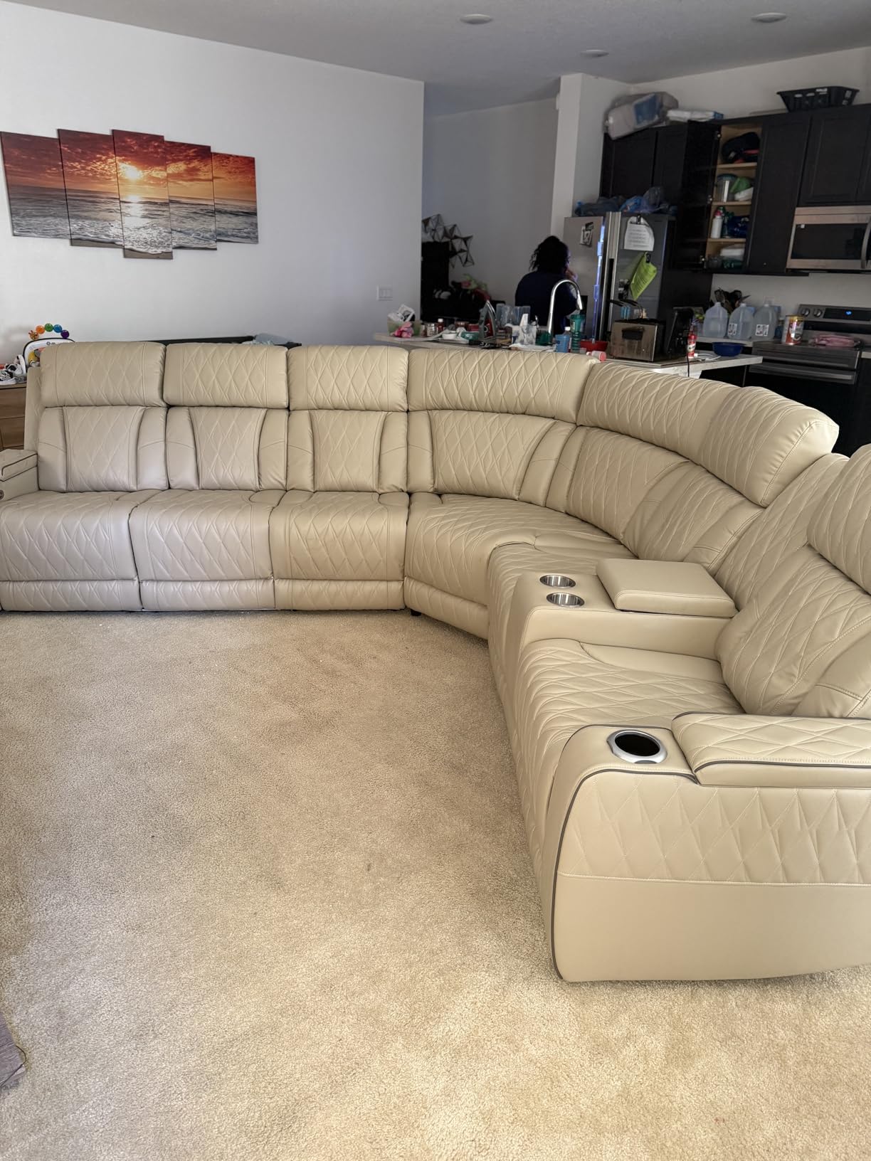 Power Recliner Sofa Sectional Sofa with LED Light for Living Room, Air Leather Reclining Corner Sectional Sofa Set, Cup Holder, Storage Console for Home Theater Seating (Black, Sectional) customer photo 2