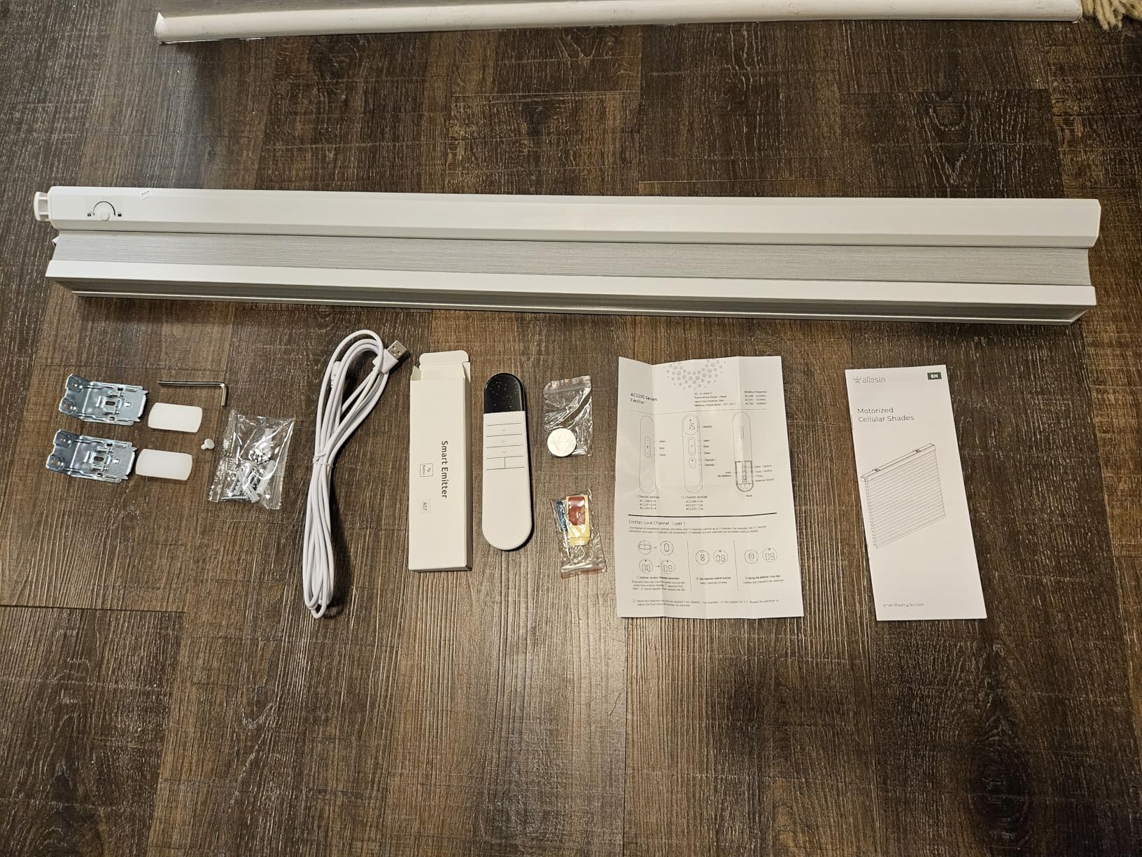 Allesin Motorized Cellular Shades No Drill with Remote,White,34