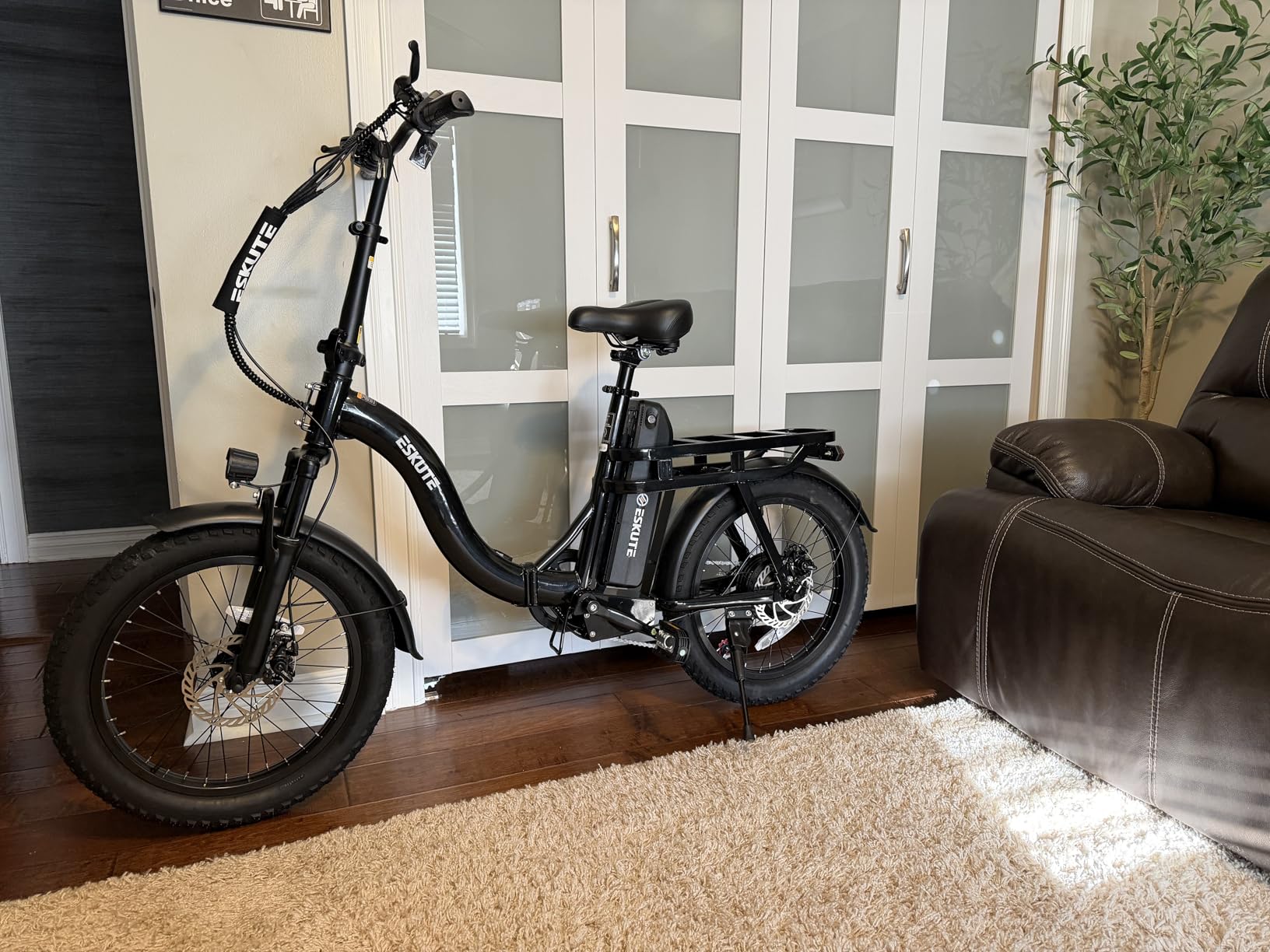 ESKUTE Electric Bike for Adults - 1200W Peak Motor, Folding 20x3 Fat Tire E-Bike, 48V 13Ah Battery, Step-Through Cargo Fold Ebike, NFC Unlock, 20+ MPH, 7-Speed, Up to 55 Miles customer photo 1