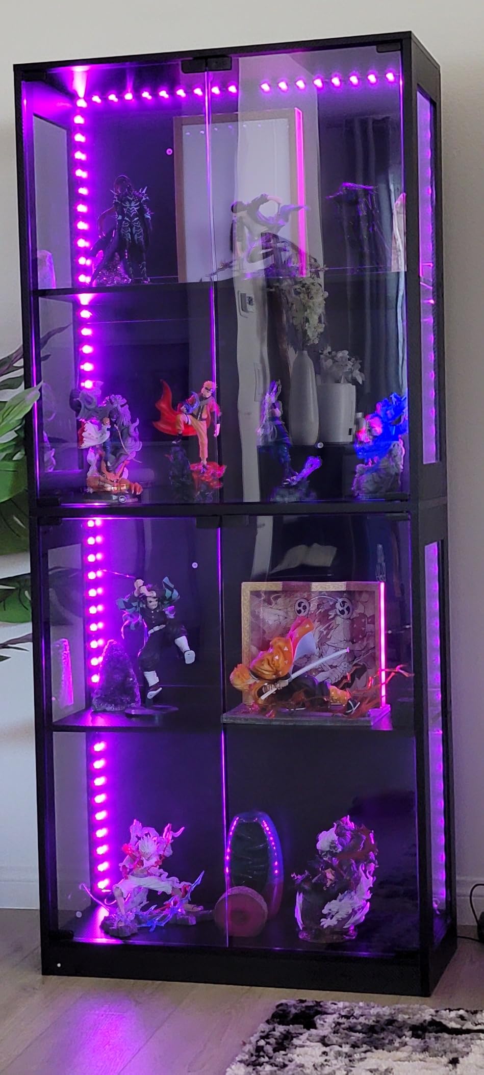 AODK Display Case with Glass Shelves & RGB Lights, 4-Tier Display Cabinet | LED Display Shelf with Industrial Metal Mesh & Open Shelf Design for Collectibles, Black Curio Cabinet, Book Case customer photo 1