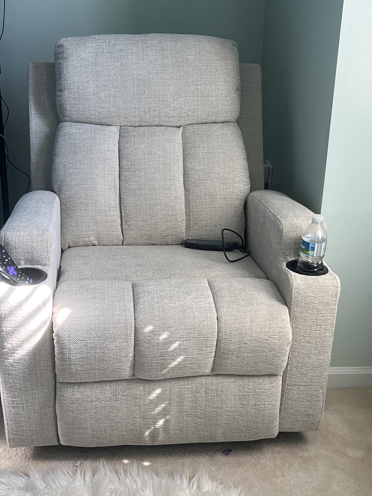 CANMOV Manual Recliner Chair with Massage and Heat, Soft Fabric Recliner Chair with Overstuffed Arm and Back, Manual Reclining Single Sofa with 2 Cup Holders, Side Pocket for Living Room, Dark Grey customer photo 1