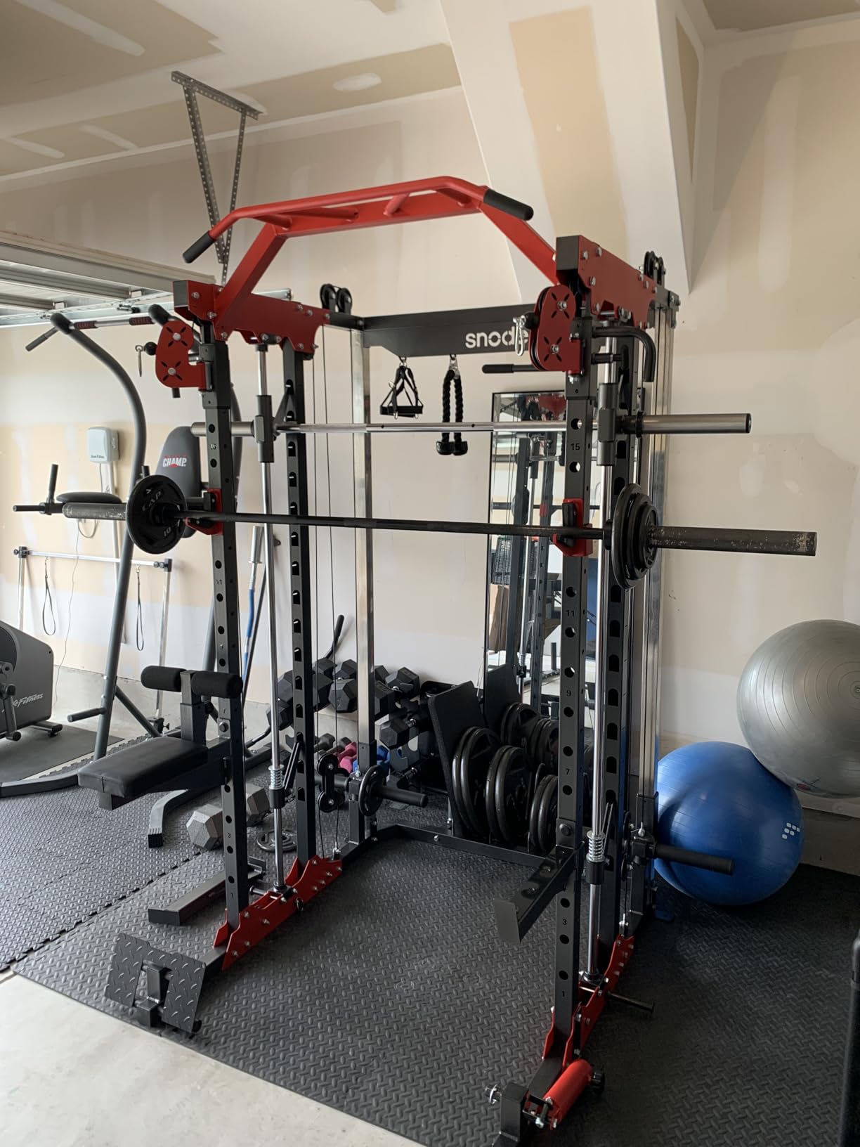 SNODE ALL10 All-in-One Smith Machine Home Gym, Multi-Functional Power Rack, 1:1 or 2:1 Pulley Ratio, Cable Crossover, Squat Rack with Leg Press, LAT Pull-Down Seat, 2000LB Weight Capacity customer photo 1