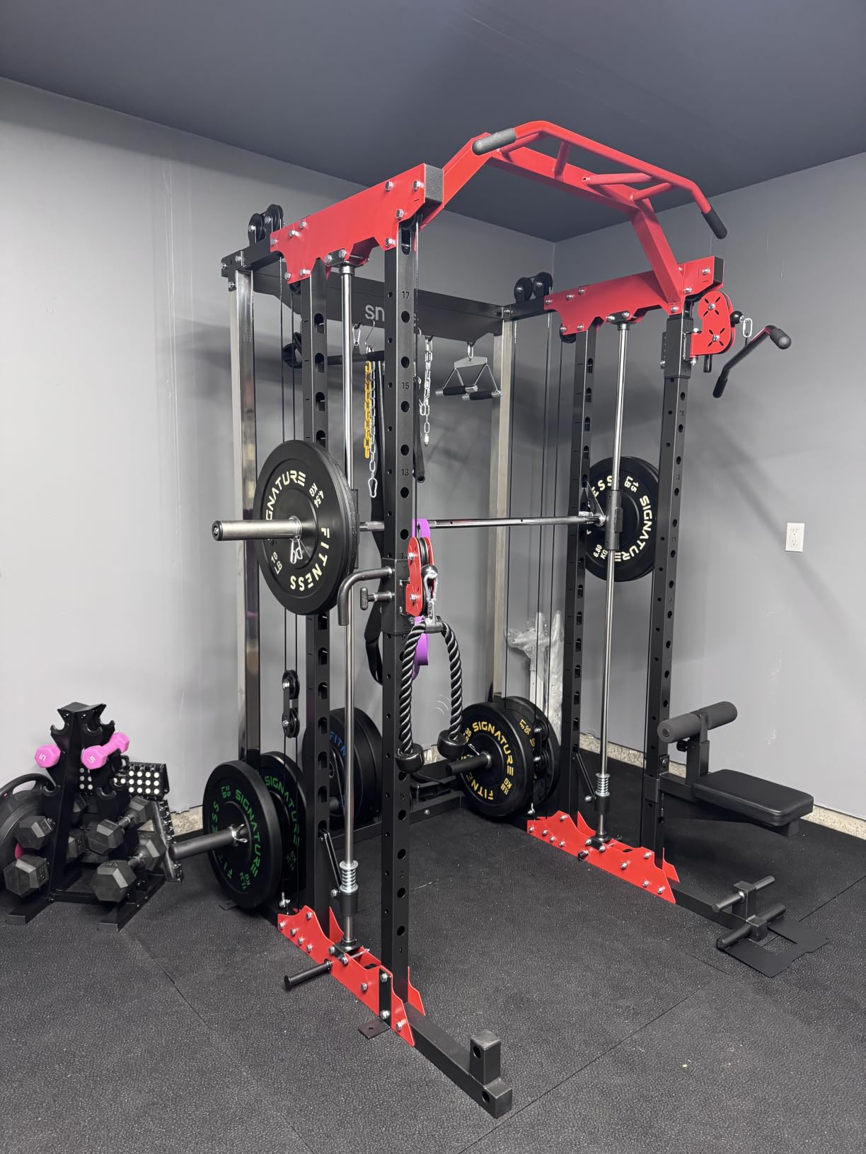 SNODE ALL10 All-in-One Smith Machine Home Gym, Multi-Functional Power Rack, 1:1 or 2:1 Pulley Ratio, Cable Crossover, Squat Rack with Leg Press, LAT Pull-Down Seat, 2000LB Weight Capacity customer photo 2