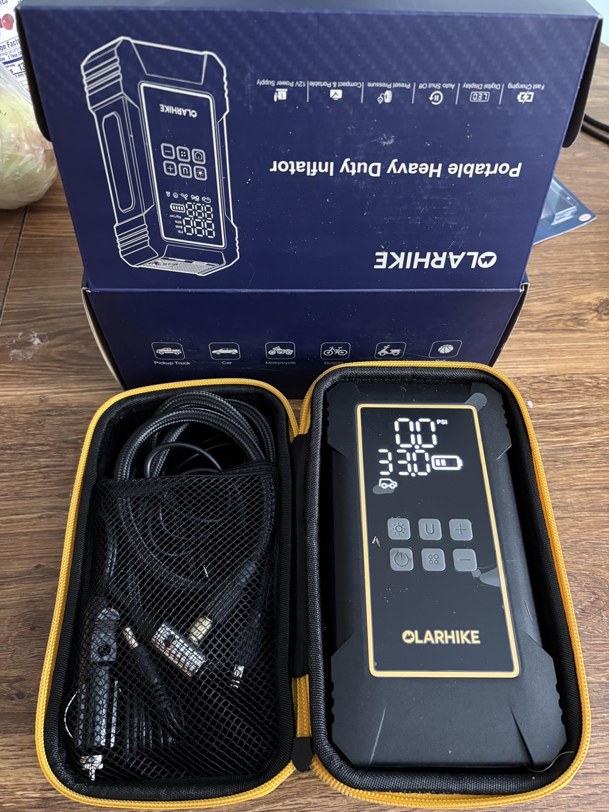 OlarHike Powerful 12000mAh Heavy Duty Tire Inflator Portable Air Compressor, 7X Faster, 150PSI Dual Power 12V&Cordless Air Pump for Car Tires, Pickup Trucks, Jeeps, SUVs & RVs. Digital Pressure Gauge customer photo 2