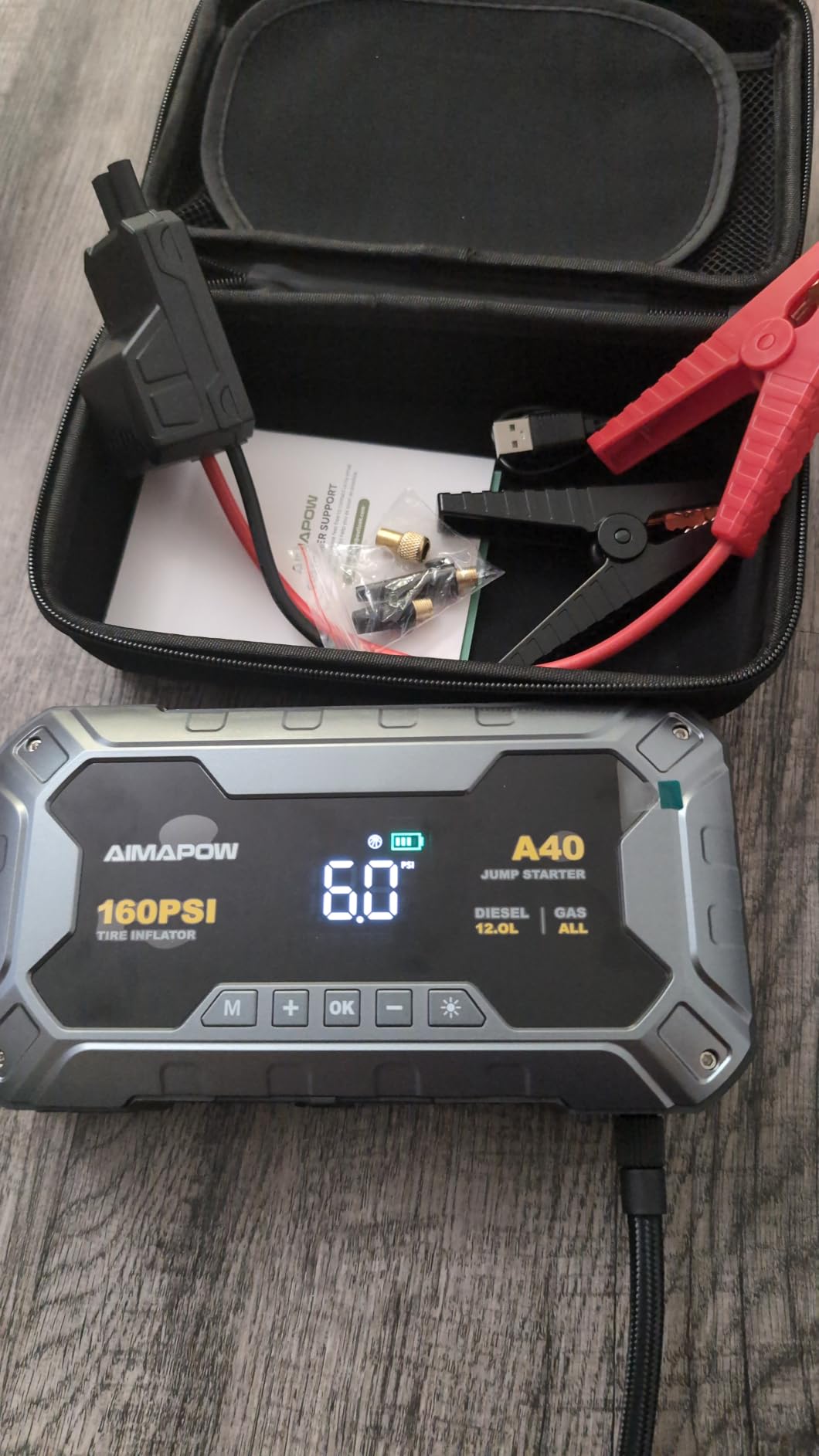 8000A 160PSI Jump Starter with Air Compressor, 12V Car Battery Jump Starter Power Bank (All Gas/12L Diesel), Car Starter with LED Flashlight, Force Start, Jump Pack with Jump Leads customer photo 1