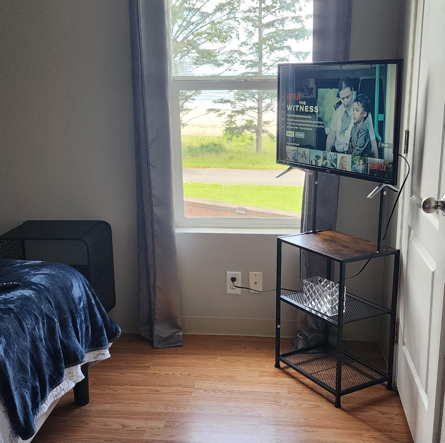 14 Inch to 42 Inch Small Corner TV Stand for Bedroom With 3 Tiers Storage Shelves, Floor Universal Television Stand With Mount For 40 Inch 32 Inch TV, Brown TV Table Shelf With Adjustable Feet, Sturdy customer photo 2