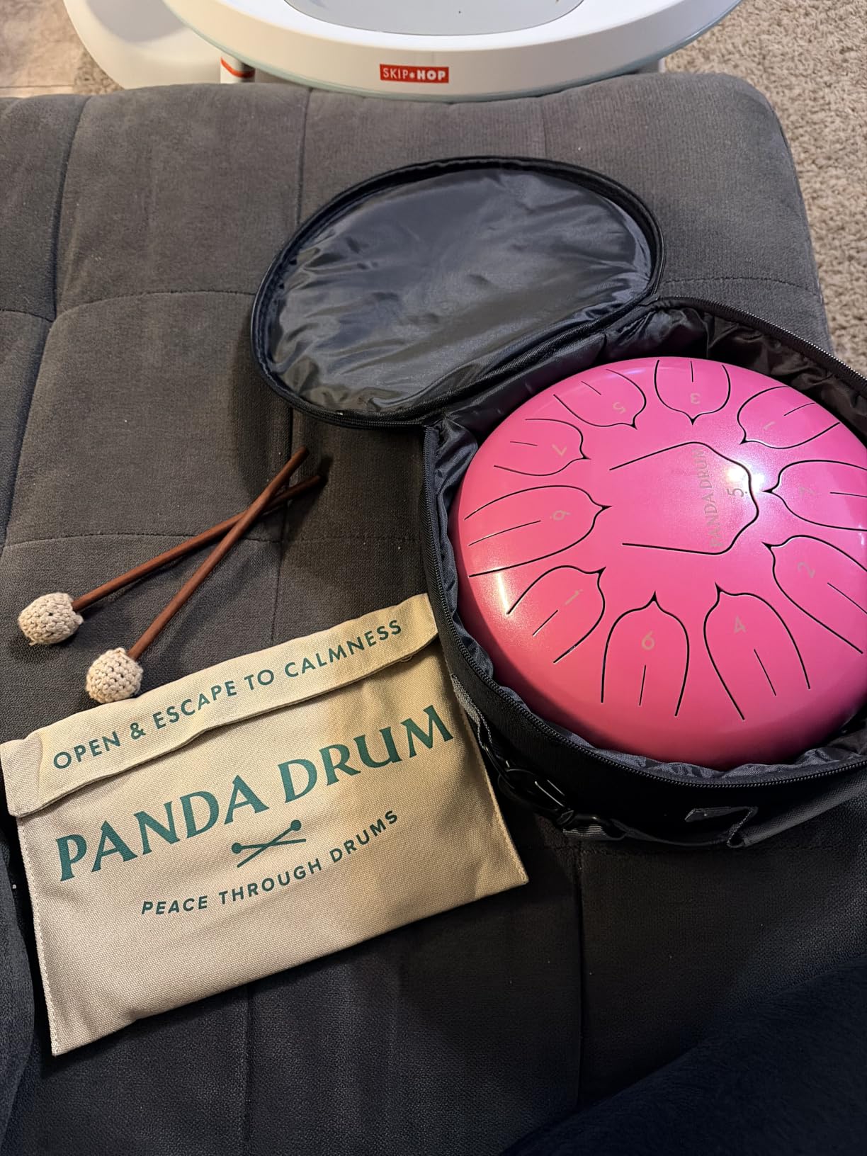 Panda Drum Plus (Sandstone) | Steel Tongue Drum | 11 Inch | Calming Handpan | with Music Book, Mallets, Carrying Bag & Finger Picks | 432 Hz Rain Drum | Calming Musical Instrument for Adults customer photo 1
