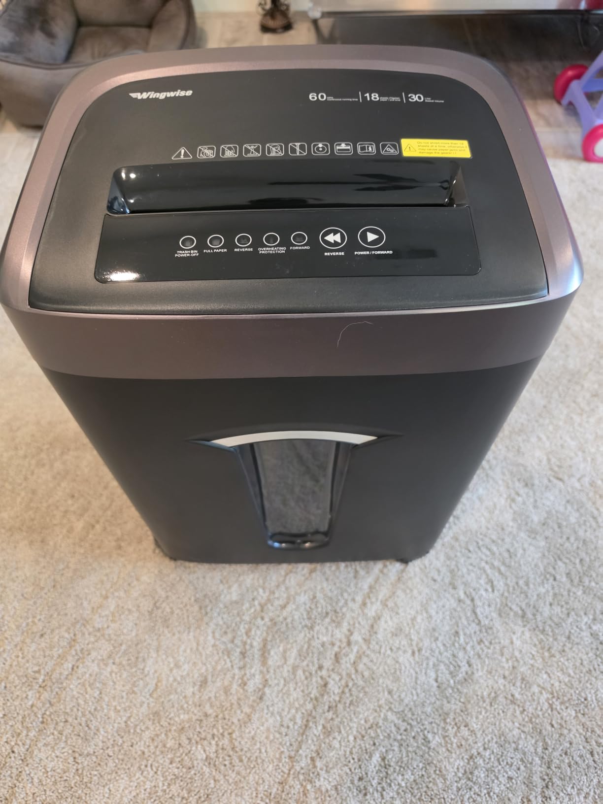 Wingwise Ultra Low Noise 48dB Micro Cut Paper Shredder for Home Office | 10 Sheets, P-5, 10 Mins Runtime, 7.9 gal customer photo 2