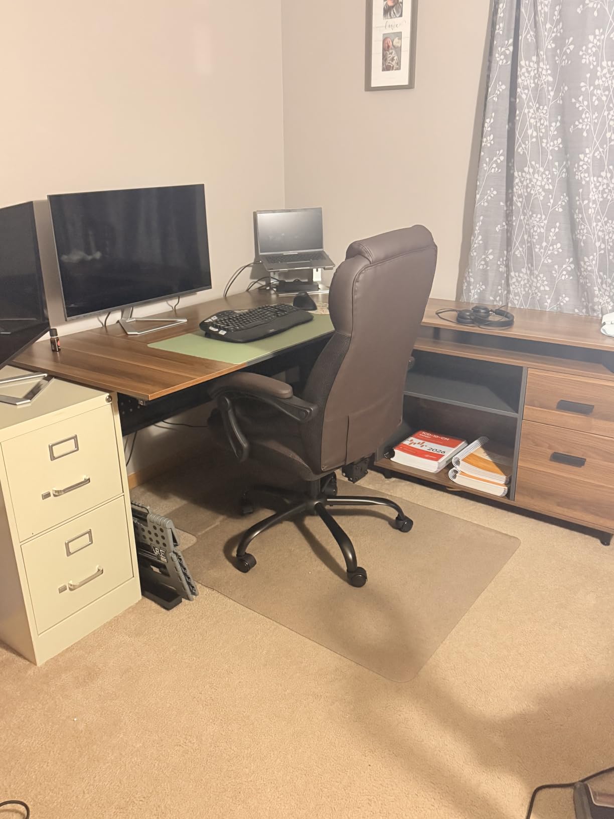 Tribesigns 63 Inch Executive Desk with File Cabinet, L Shaped Office Desk | Large Office Desk with File Drawer, L Shaped Desk with Storage Shelf, Business Furniture for Home Office, Dark Walnut customer photo 1