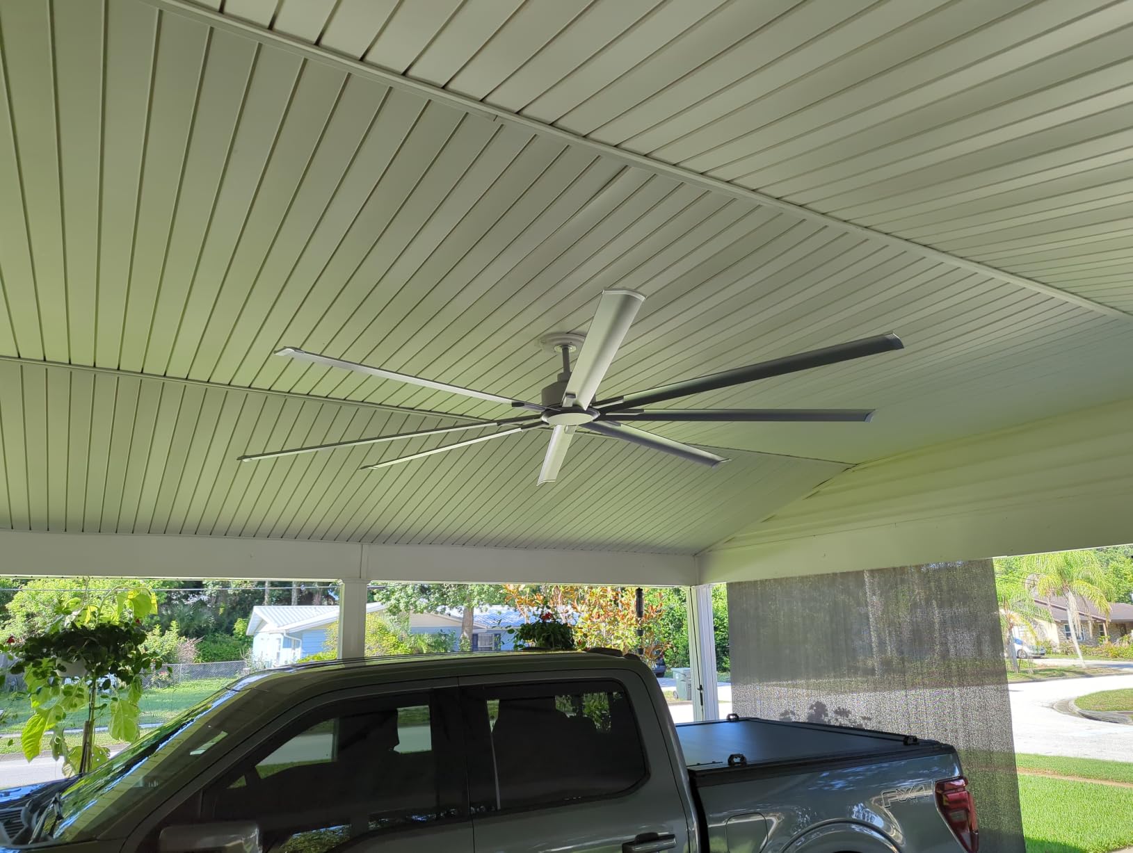 [HVLS] 96 Inch Industrial Ceiling Fan, Extra Large Commercial Big Assed Ceiling Fan, 8 Aluminum Blades, Reversible DC Motor, Remote Control with 6 Speeds, 3 Downrods, for Shop, Garage, Gym, Black customer photo 2