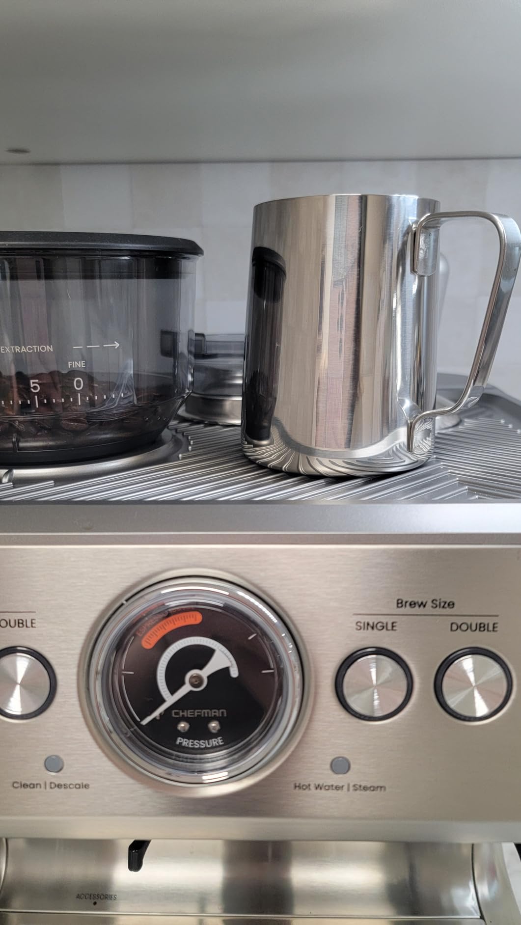Chefman Crema Supreme 15 Bar Espresso Machine with Milk Frother, Barista Steam Wand, Professional Coffee Maker with Coffee Grinder, 30 Grind Settings, 3L Removable Water Tank - Stainless Steel customer photo 1