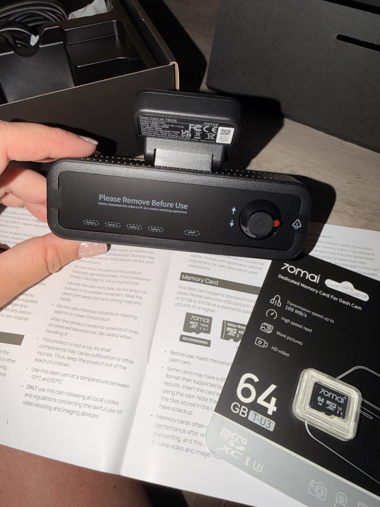 70mai 4K Dash Cam Front and Rear Inside, 3 Channel Car Dash Camera for Cars, Dashcam with GPS, Wi-Fi 6, Voice Control, Parking Monitor, Night Vision, Loop Recording, 64GB SD Card Included (T800E) customer photo 2