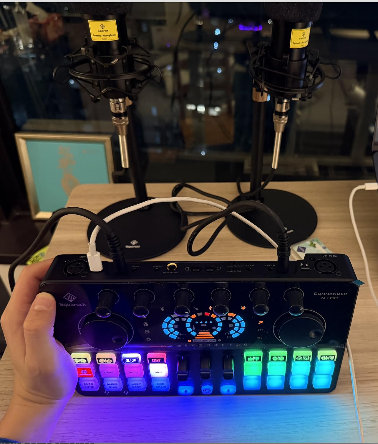 Podcast Equipment Bundle for 4, M100 Audio Mixer, Dynamic Mics, Recording | Studio-quality sound with 4 microphones, noise-reduction, multi-channel control for streaming, fits PC and smartphone customer photo 1