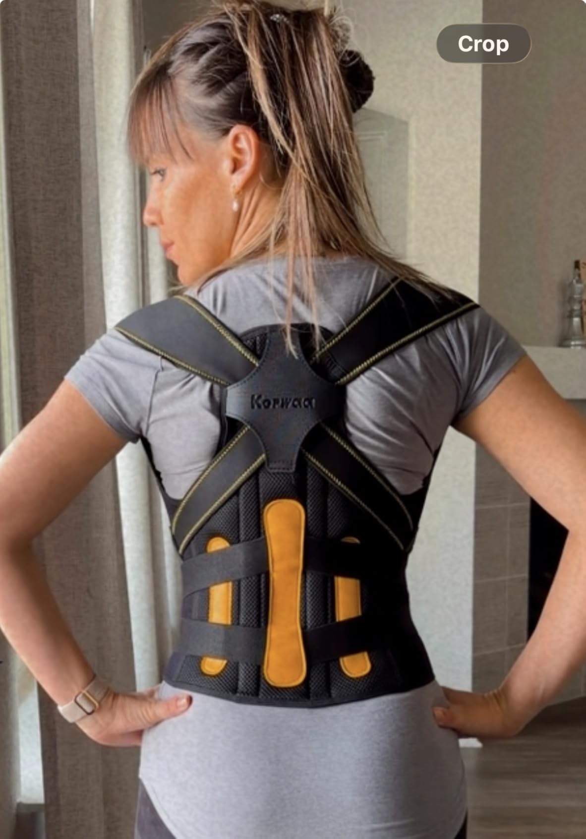 Kepwaa Posture Corrector for Women and Men, 5 Full Back Support Brace Rods, Adjustable Shoulder Straightener, Relief for Upper and Lower Back, Neck, Lumbar, Scoliosis, Hump, Black Yellow, Medium customer photo 2
