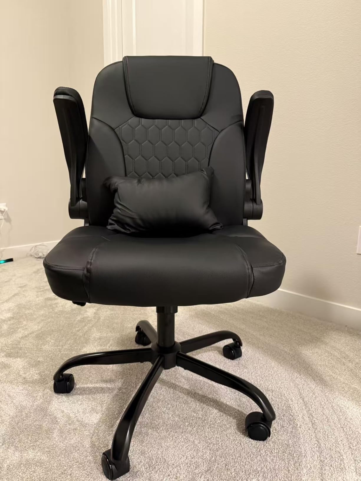 Leather Office Chair Swivel Lumbar Support for Short People Brown | Executive Office Chair PU, Leather Office Chair with Wheels, 360° Swivel Rolling Chair with Padded Arm, Ergonomic Computer Chair customer photo 2