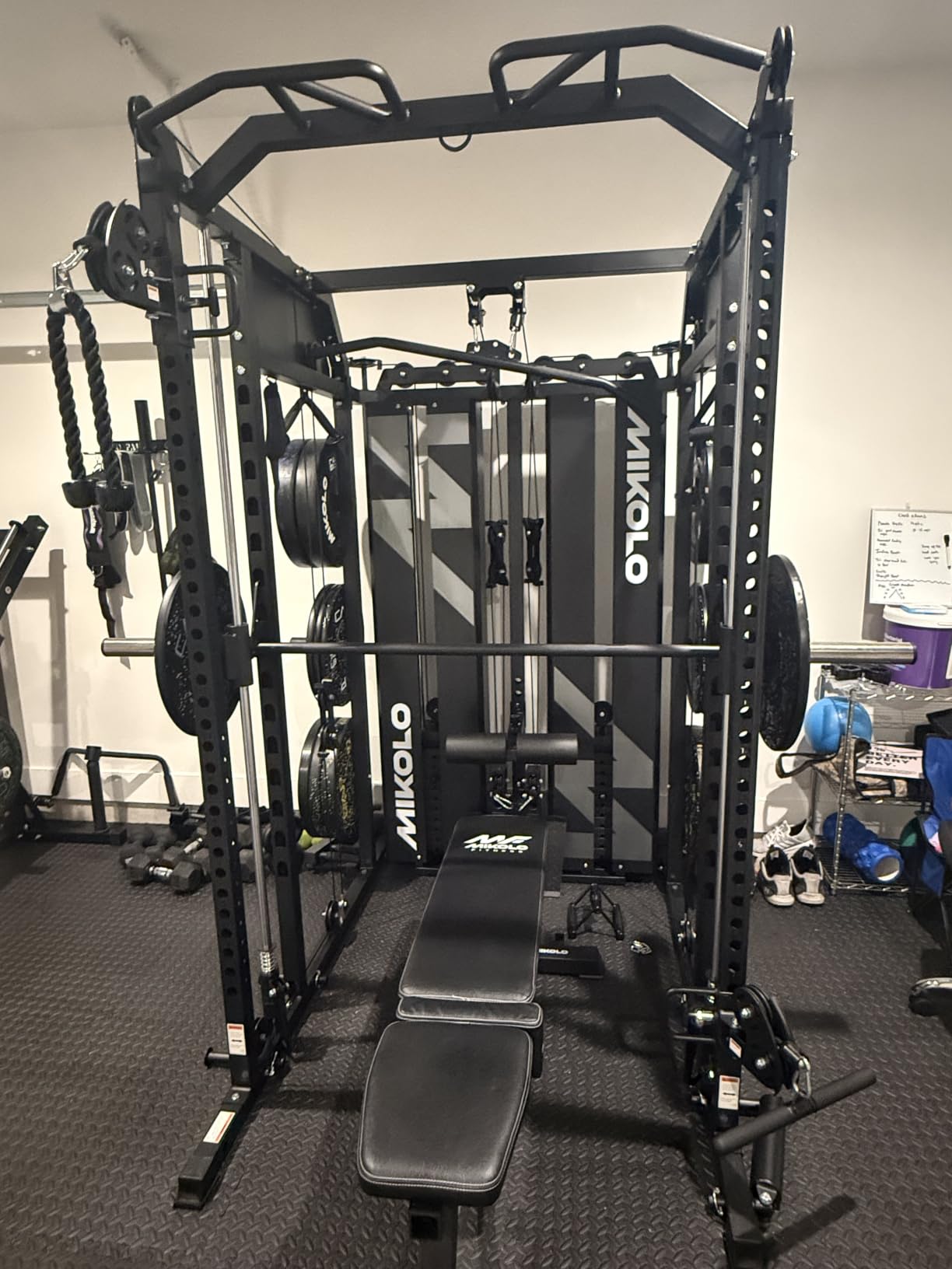 Mikolo Smith Machine with Weight Stack, Power Cage Home Gym System with LAT Pulldown & Cable Crossover, Multi-Functional Trainer with Dual Pulley System, Includes 10+ Free Attachments customer photo 2