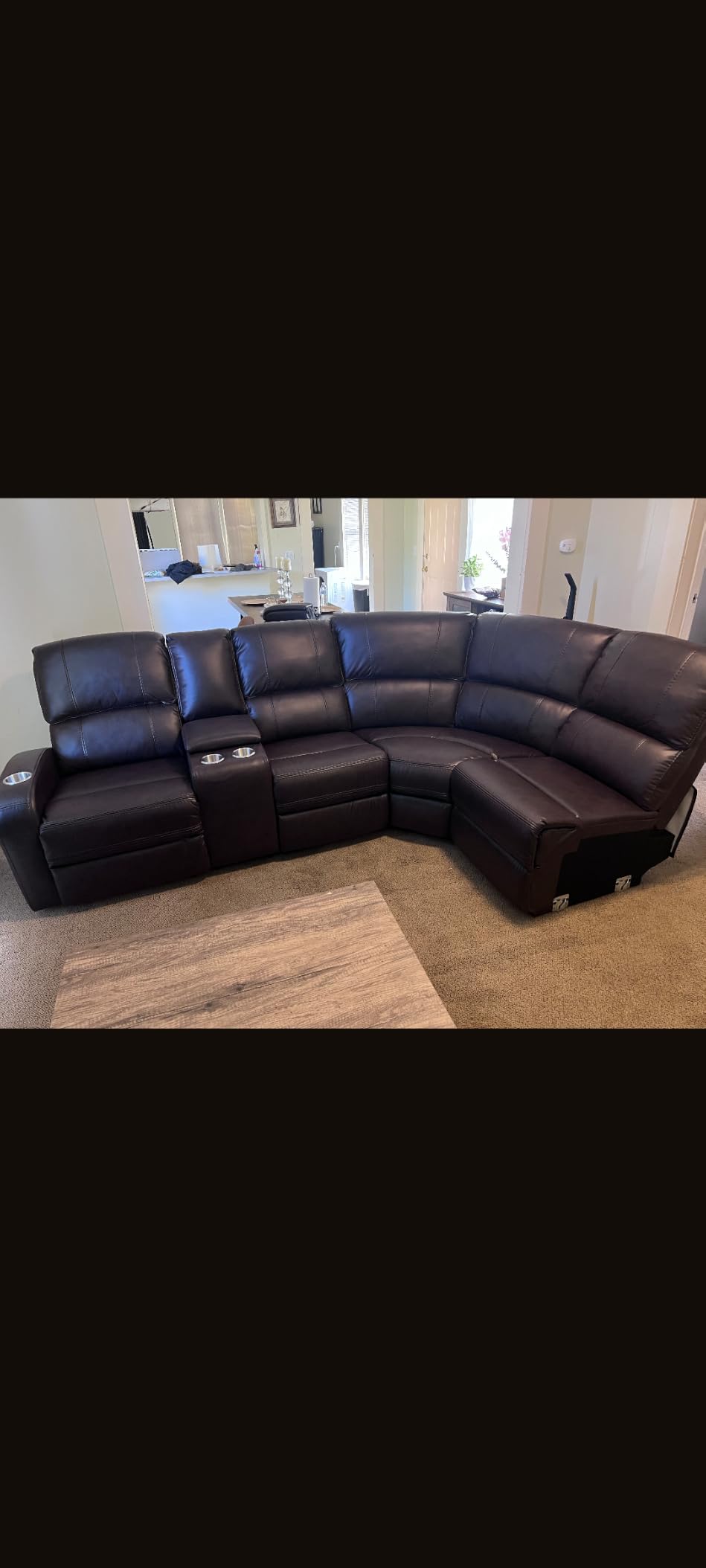 EBELLO Power Reclining Sectional Sofa with LED Light, Faux Leather Sectional Couch for Living Room, Modern Corner Furniture Sets with 2 Recliner Seats, Cup Holders, Storage Console, Black customer photo 1