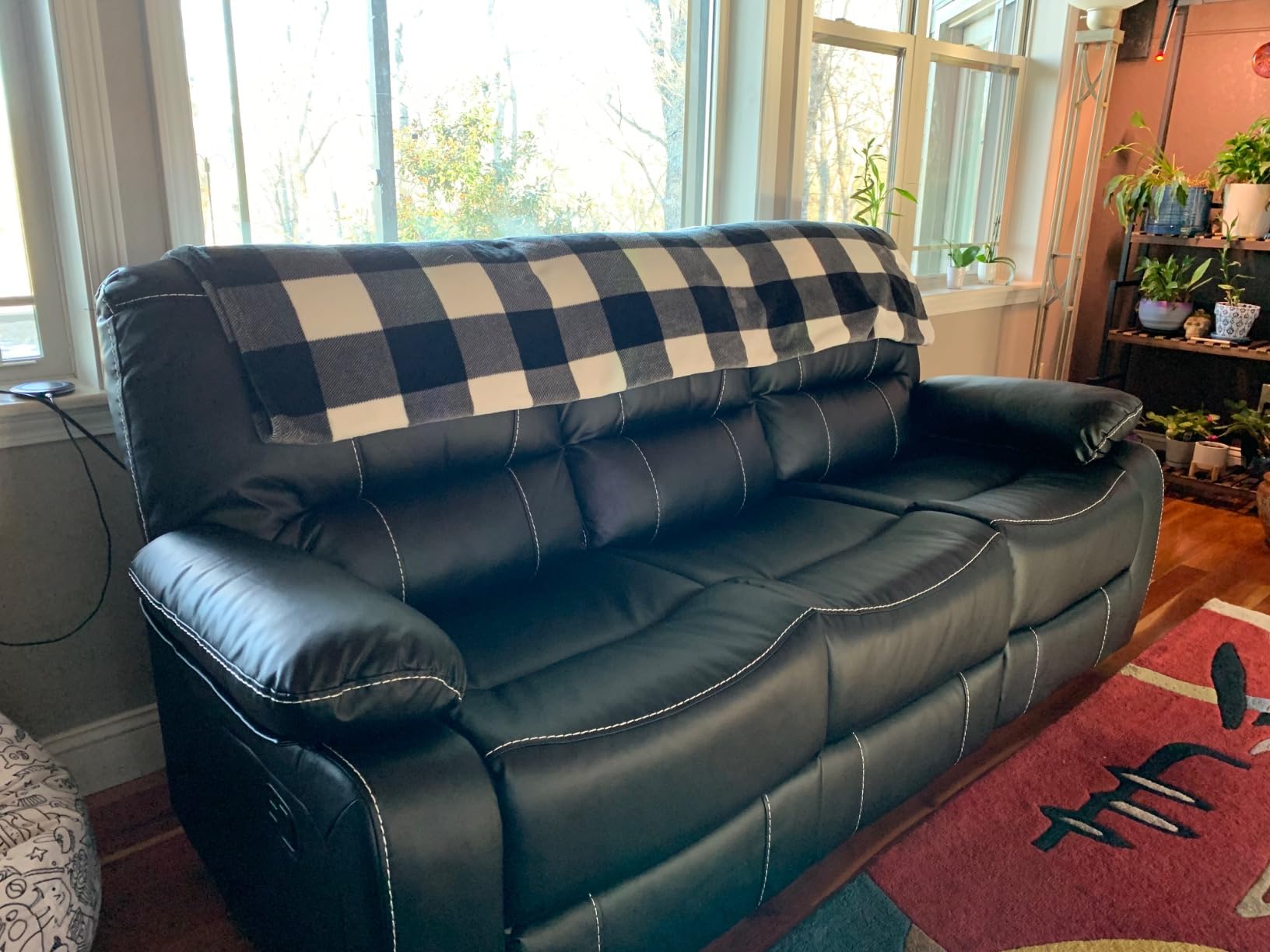 EBELLO Power Reclining Sectional Sofa with LED Light, Faux Leather Sectional Couch for Living Room, Modern Corner Furniture Sets with 2 Recliner Seats, Cup Holders, Storage Console, Black customer photo 2