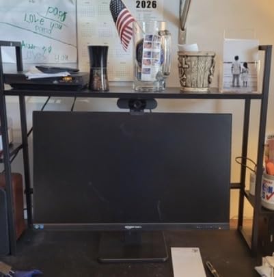WelFurGeer LED Desk Shelf Organizer with RGB Light Strip, 2-Tier Desktop Shelf for Computer Monitor, Sturdy Metal Frame & Wood Shelves - Desk Hutch Bookshelf for Home Office, Dorm, Gaming (Brown) customer photo 1
