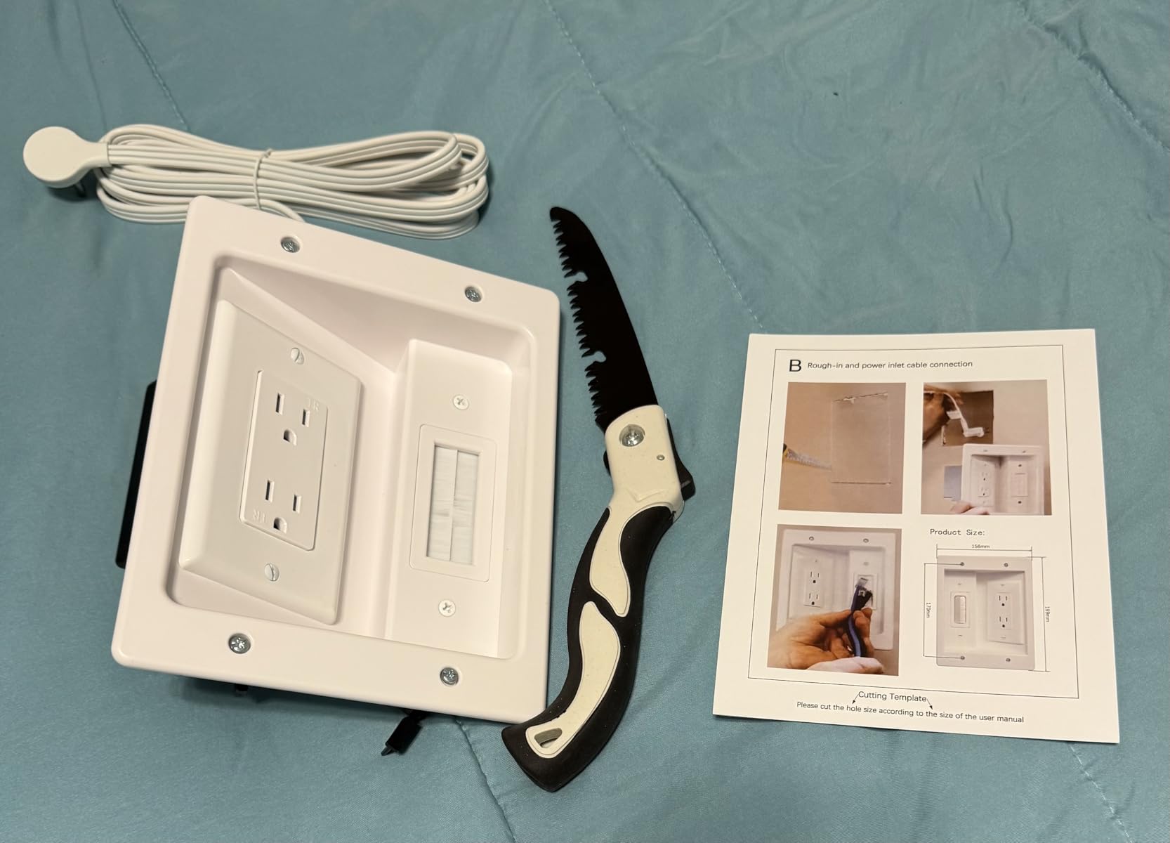 in Wall Cable Management Kit, TV Cable Hider Wall Kit with Brush Wall Plate and 9.8FT Cord, 2 AC Outlets, Recessed Outlet Box for Wall Mount TV Home Theater Setups Cords Organizer customer photo 2