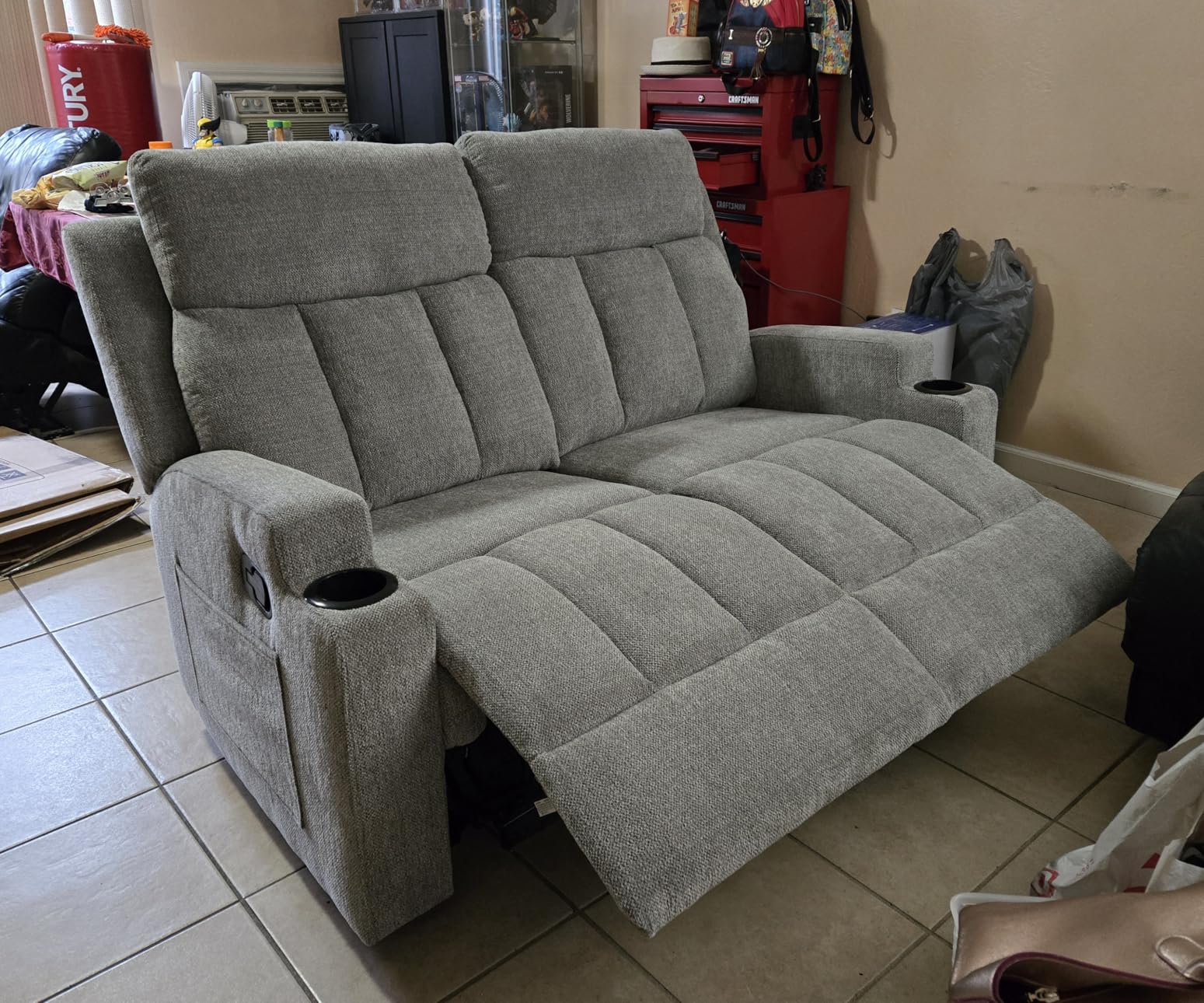 CANMOV Manual Recliner Sofa Set, Fabric Home Theater Seating with Side Pockets and Cup Holders, 2 Seat Reclining Couch for Living Room, Office, Dark Grey customer photo 1