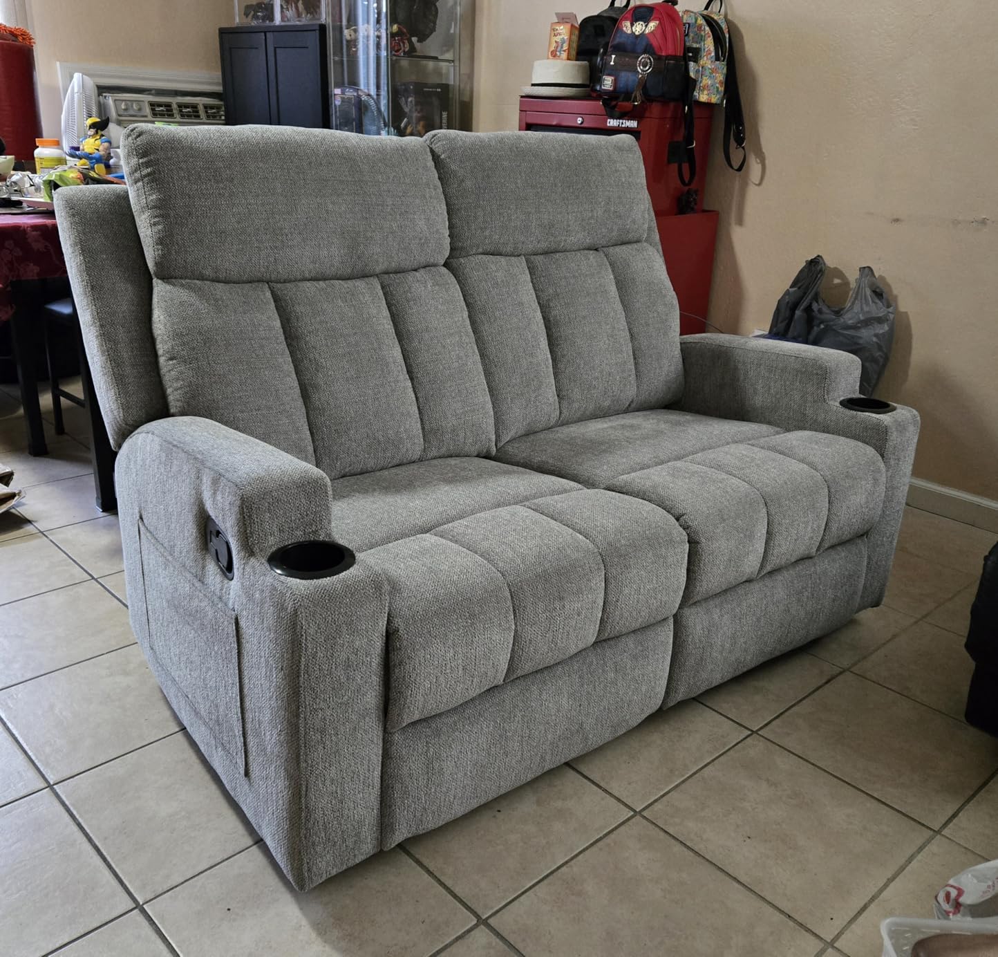 CANMOV Manual Recliner Sofa Set, Fabric Home Theater Seating with Side Pockets and Cup Holders, 2 Seat Reclining Couch for Living Room, Office, Dark Grey customer photo 2