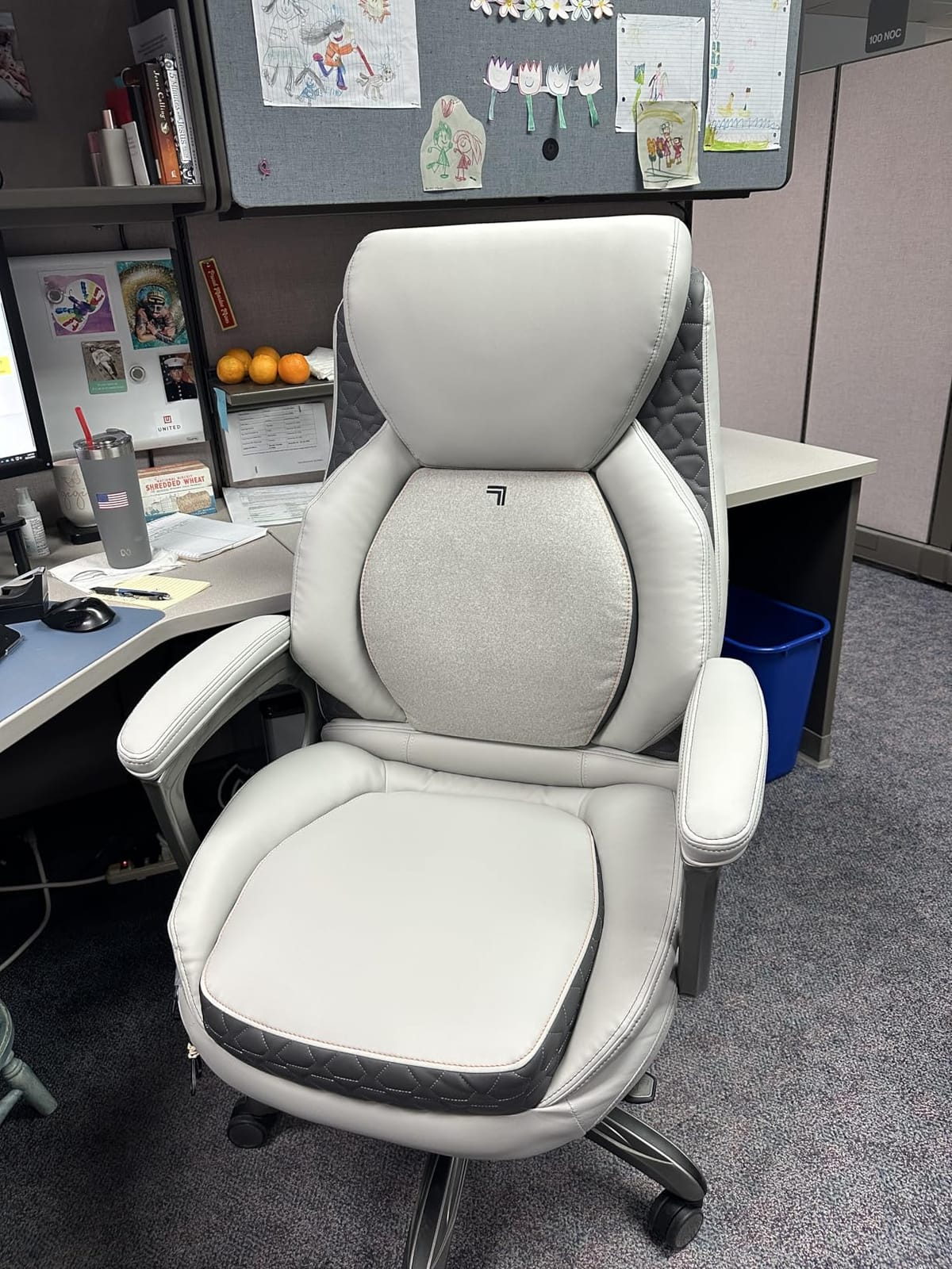 Sharper Image S600 Active Lumbar Ergonomic Bonded Leather Swivel Executive Massage Chair, White/Gray customer photo 2