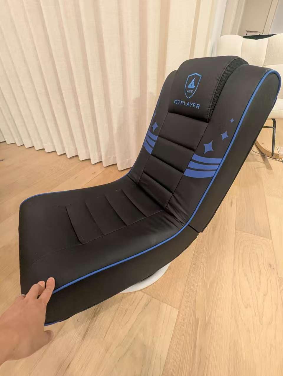 GTPLAYER Floor Gaming Chair Foldable Swivel Floor Chairs for Kids Boys Comfy Video Game Seat with 360° Multipurpose for Gamers, Bedroom or Game Room (Black-Blue) customer photo 2