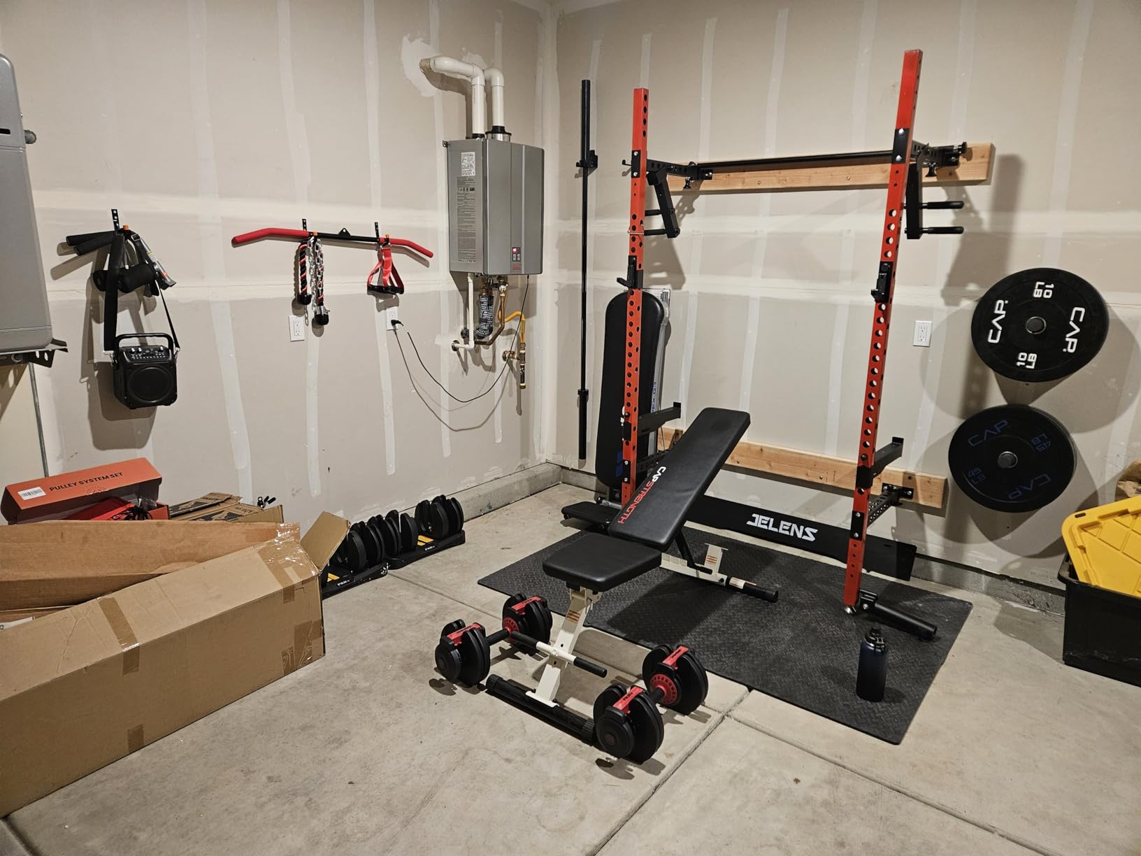 JELENS FS01 Folding Squat Rack, Wall Mounted Power Rack for Home Gym, Space Saving Multi-Functional Power Cage with More Attachments customer photo 1
