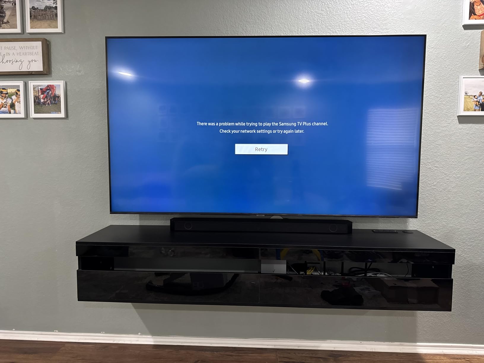 Solid Wood Floating TV Stand with LED Lighting & Power Outlet, 71