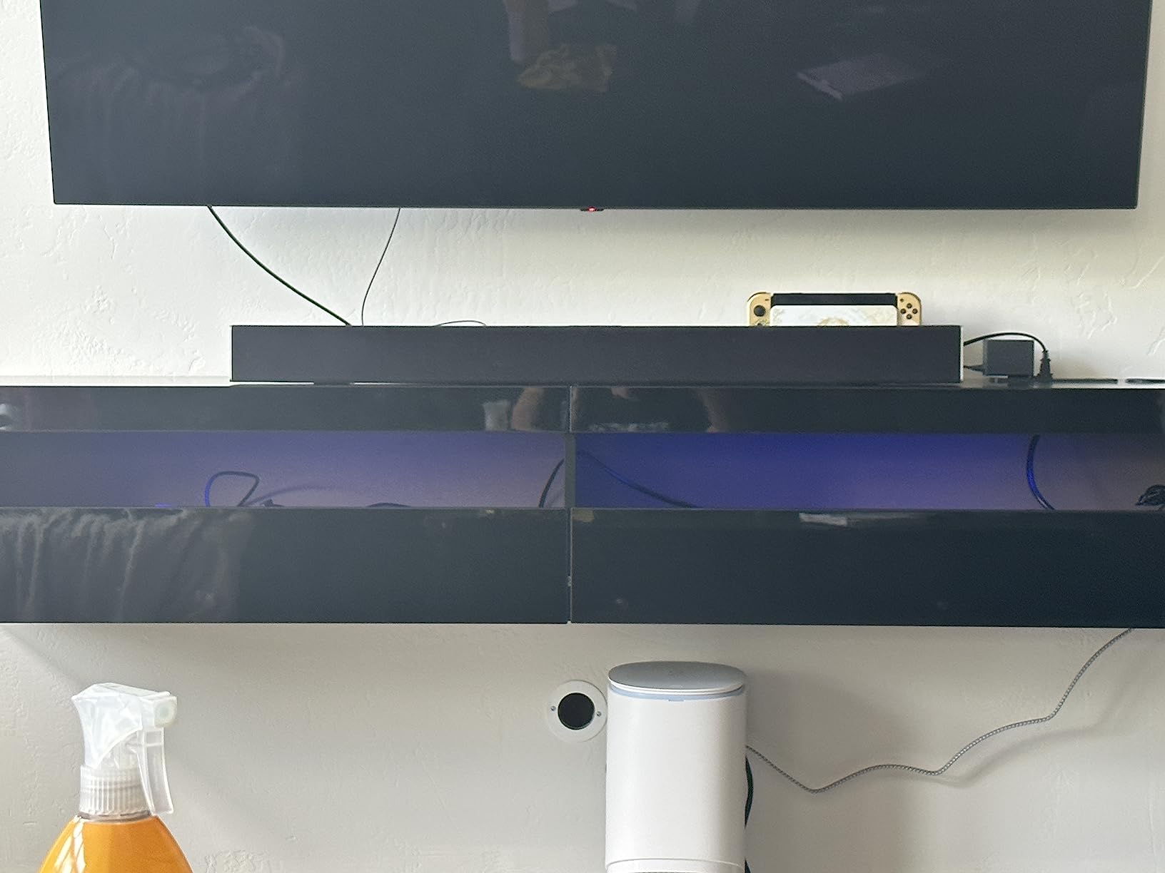 Solid Wood Floating TV Stand with LED Lighting & Power Outlet, 71