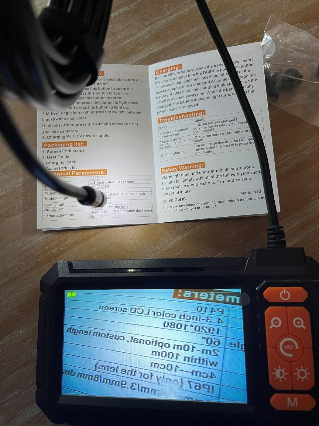 Sewer Camera 100FT/30M Pipe Inspection Borescope Endoscope Camera with Light 6 LEDs 5