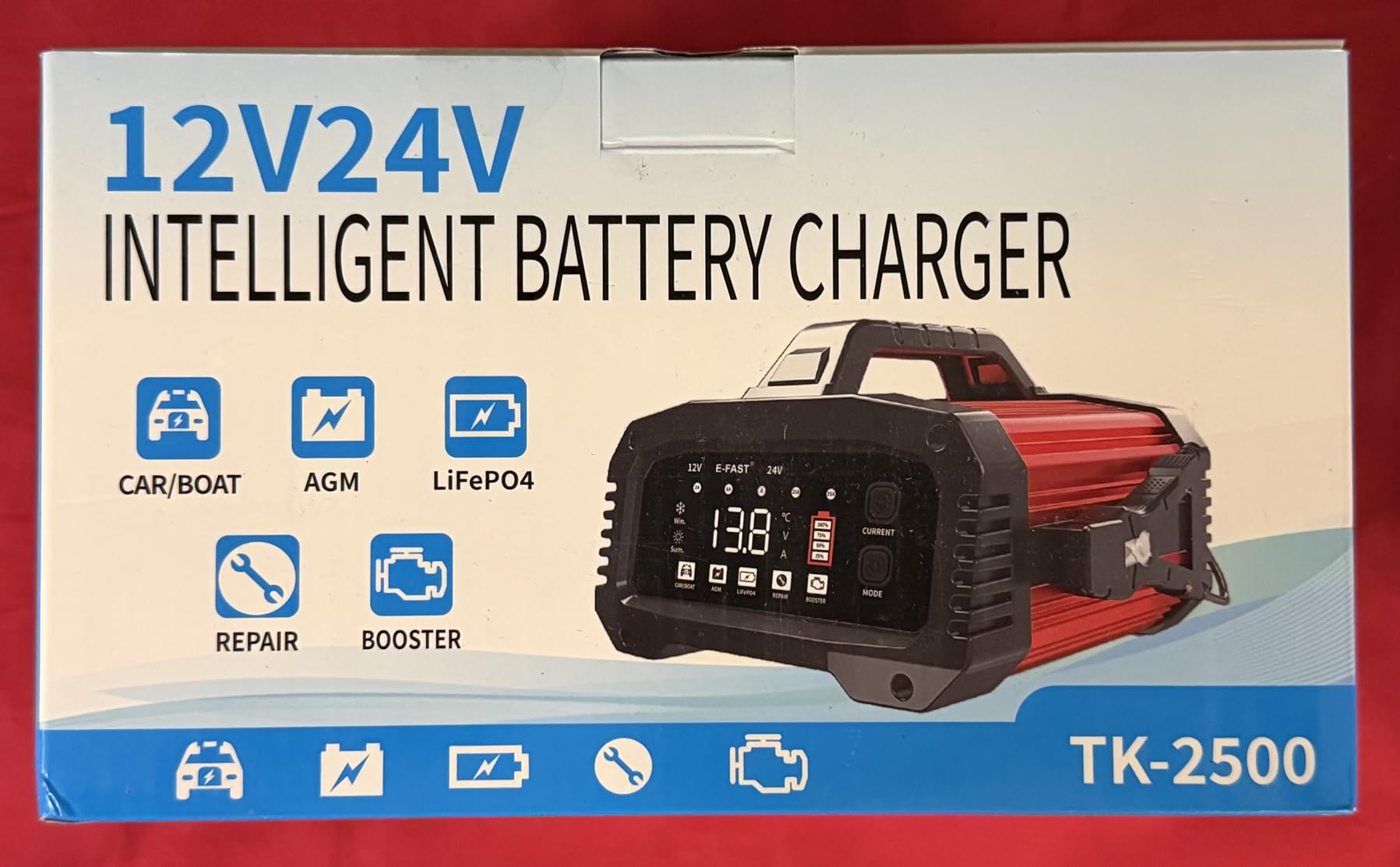 E-FAST 25A Smart Car Battery Charger, 12V/24V Automatic Automotive Battery Maintainer & Desulfator with 200s Booster Mode - Adjustable Amp Trickle Charger for Lead-Acid, AGM, Gel, LiFePO4 customer photo 1