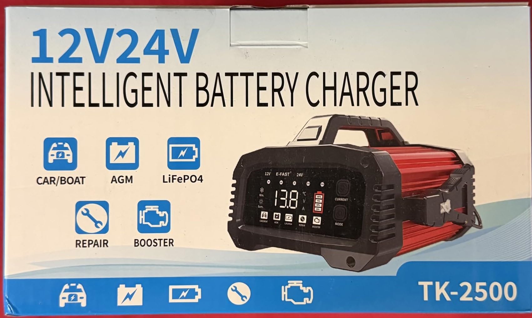 E-FAST 25A Smart Car Battery Charger, 12V/24V Automatic Automotive Battery Maintainer & Desulfator with 200s Booster Mode - Adjustable Amp Trickle Charger for Lead-Acid, AGM, Gel, LiFePO4 customer photo 2