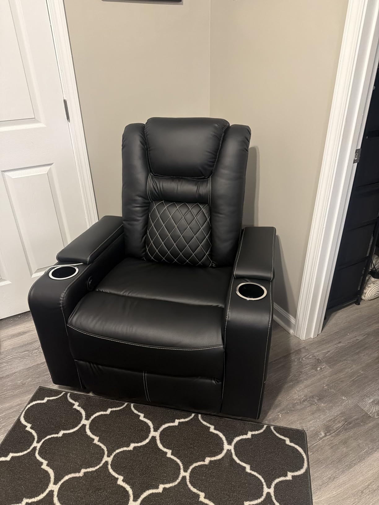 CANMOV Electric Power Recliner Chair Set of 4, Breathable Leather Home Theater Seating with Hidden Arm Storage, Power Recliner Chair for Living Room with USB Ports and Cup Holders, Black customer photo 2