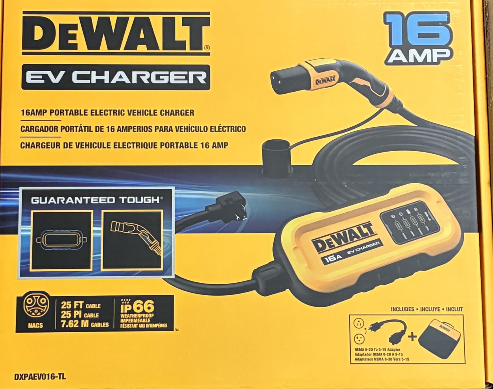 DEWALT Level 1 & 2 Portable EV Charger, 12-16 Amps, 25 Ft. Cable | CSA certified, NACS compatible for Tesla EVs, travel bag and 5-15 adapter included customer photo 1