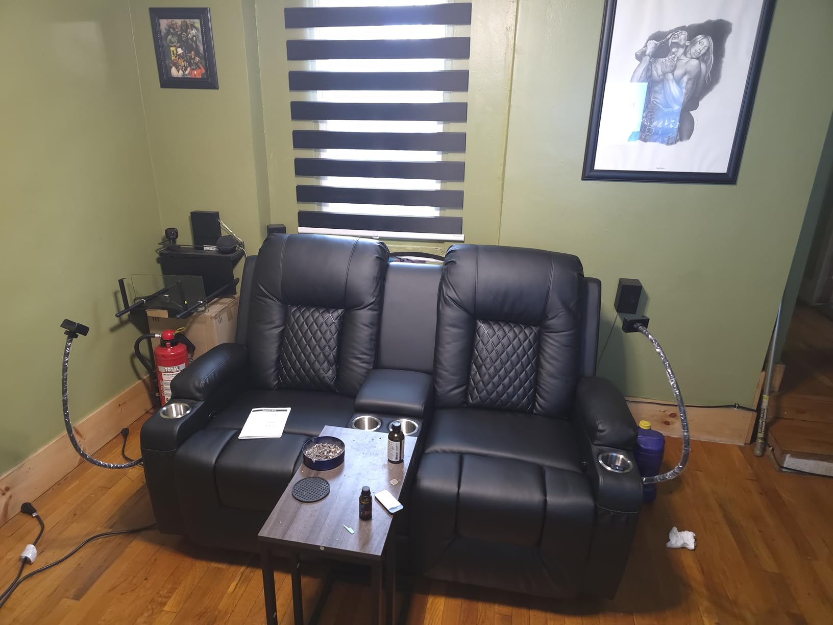 Recliner Sofa, Home Theater Seating with Center Console, 4 Seat Reclining Couch with USB Ports & Phone Holders, Wall Hugger RV Sofa Furniture Loveseat Recliner Couch with Storage & Pocket customer photo 1